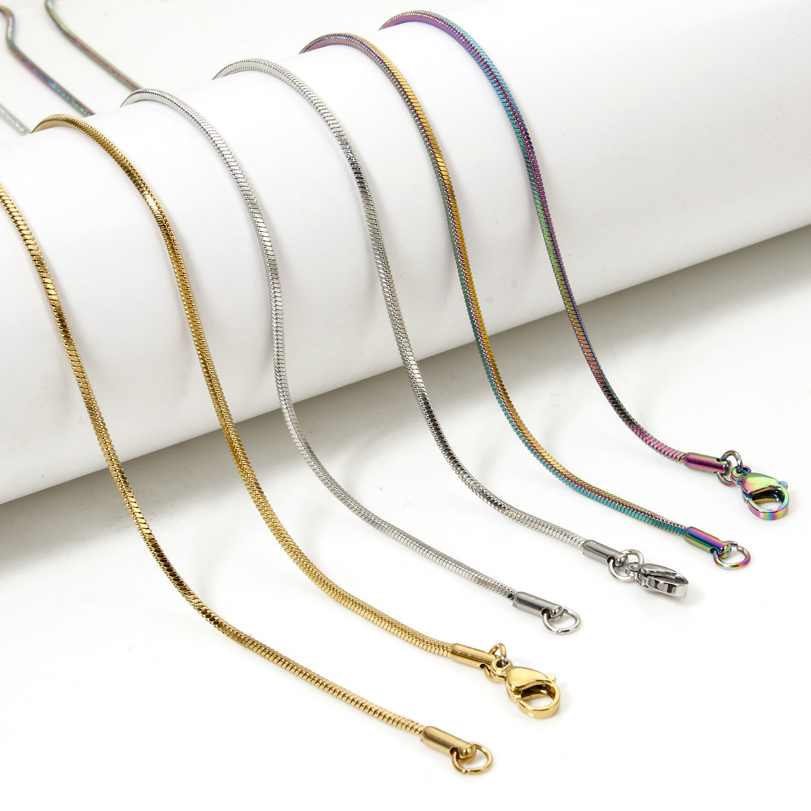 Picture of 304 Stainless Steel Snake Chain Necklace For DIY Jewelry Making With Lobster Claw Clasp Chain Size: 1.5mm