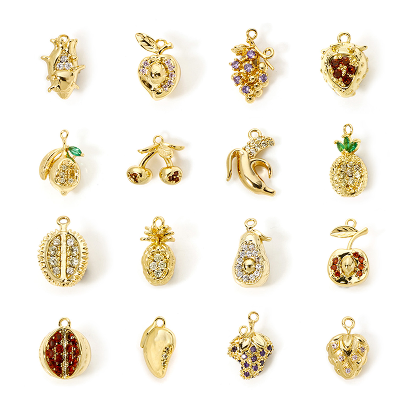 Picture of Brass Charms 18K Gold Plated Fruit 3D Multicolour Cubic Zirconia