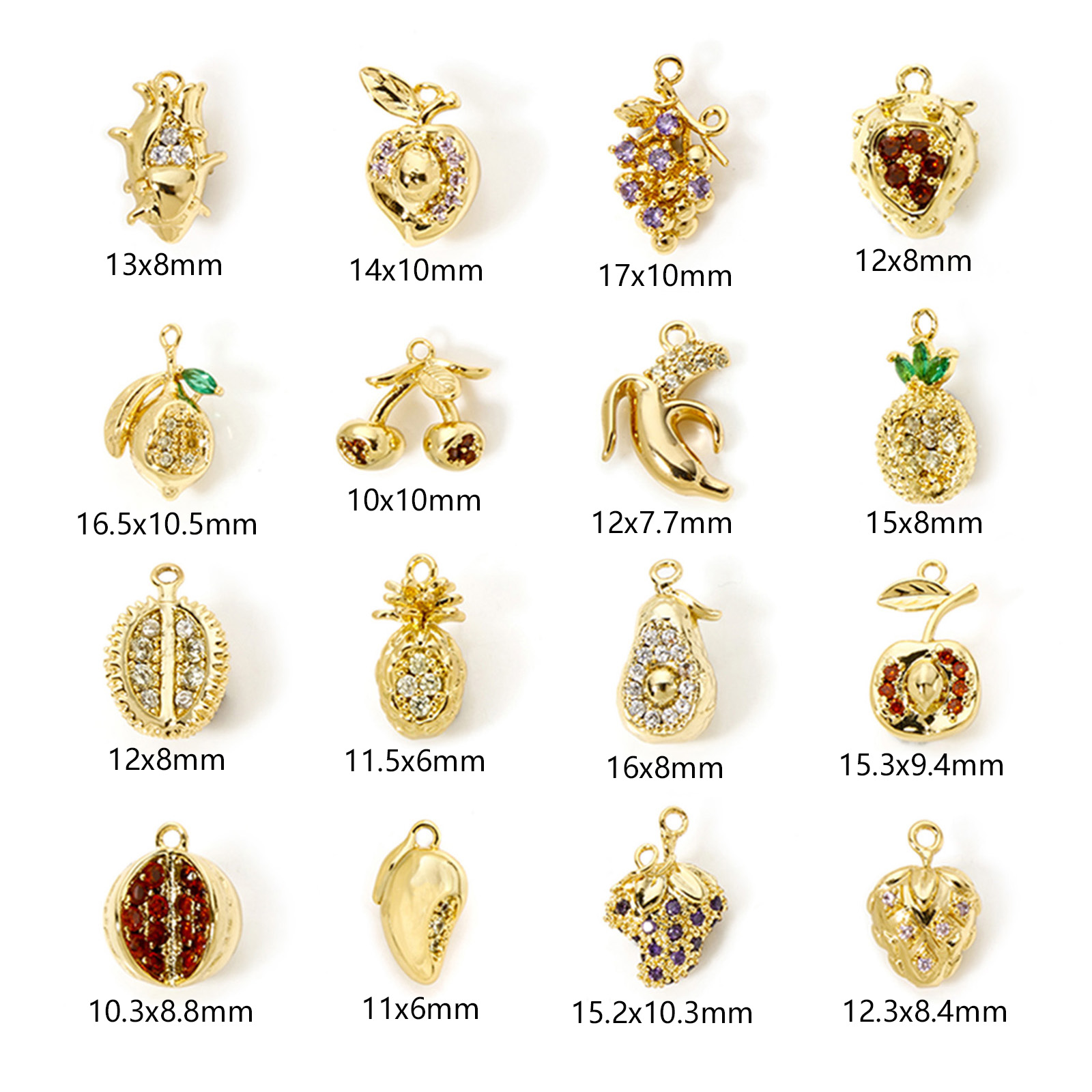 Picture of Brass Charms 18K Gold Plated Fruit 3D Multicolour Cubic Zirconia