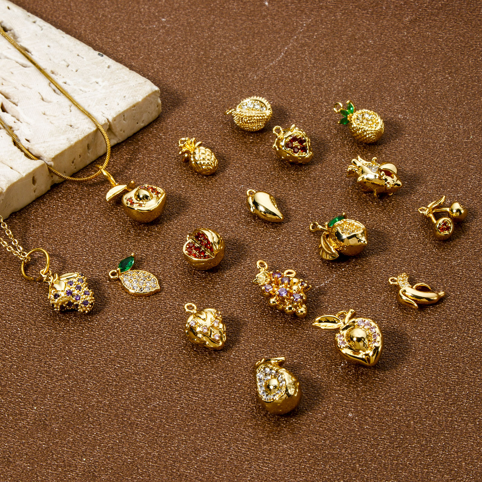 Picture of Brass Charms 18K Gold Plated Fruit 3D Multicolour Cubic Zirconia