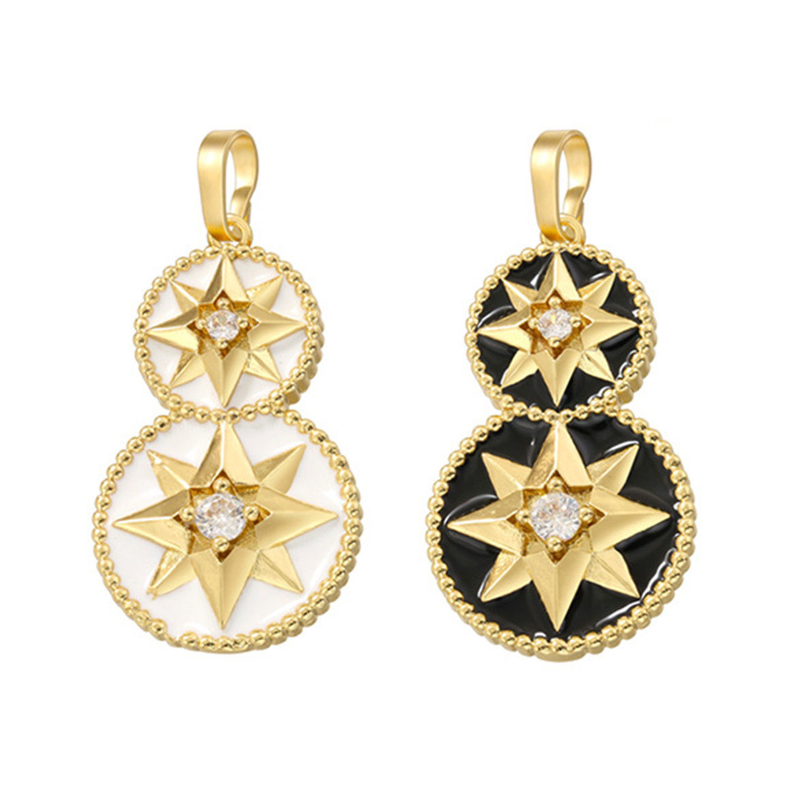 Picture of Brass Galaxy Pendants 18K Gold Plated Multicolor Round Star Enamel Clear Cubic Zirconia 3.3cm x 1.6cm