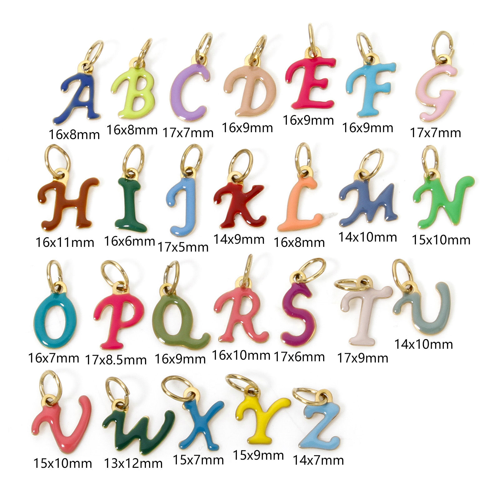 Image de 1 Pièce Breloques en 304 Acier Inoxydable Revêtement sous Vide PVD Respectueux de l'Environnement Mini Plaqué Or 14K Alphabet Initial/ Lettre Majuscule Gravé Mots" A-Z " Émail