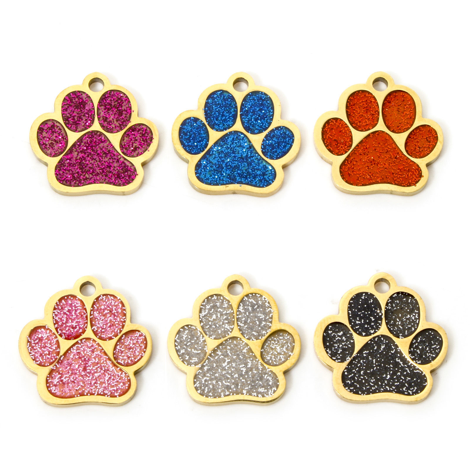 Image de 1 Pièce Breloques en 304 Acier Inoxydable Mémorial d'Animaux Domestiques Griffe de Patte de Chien Doré Multicolore Paillette Émail 15mm x 15mm