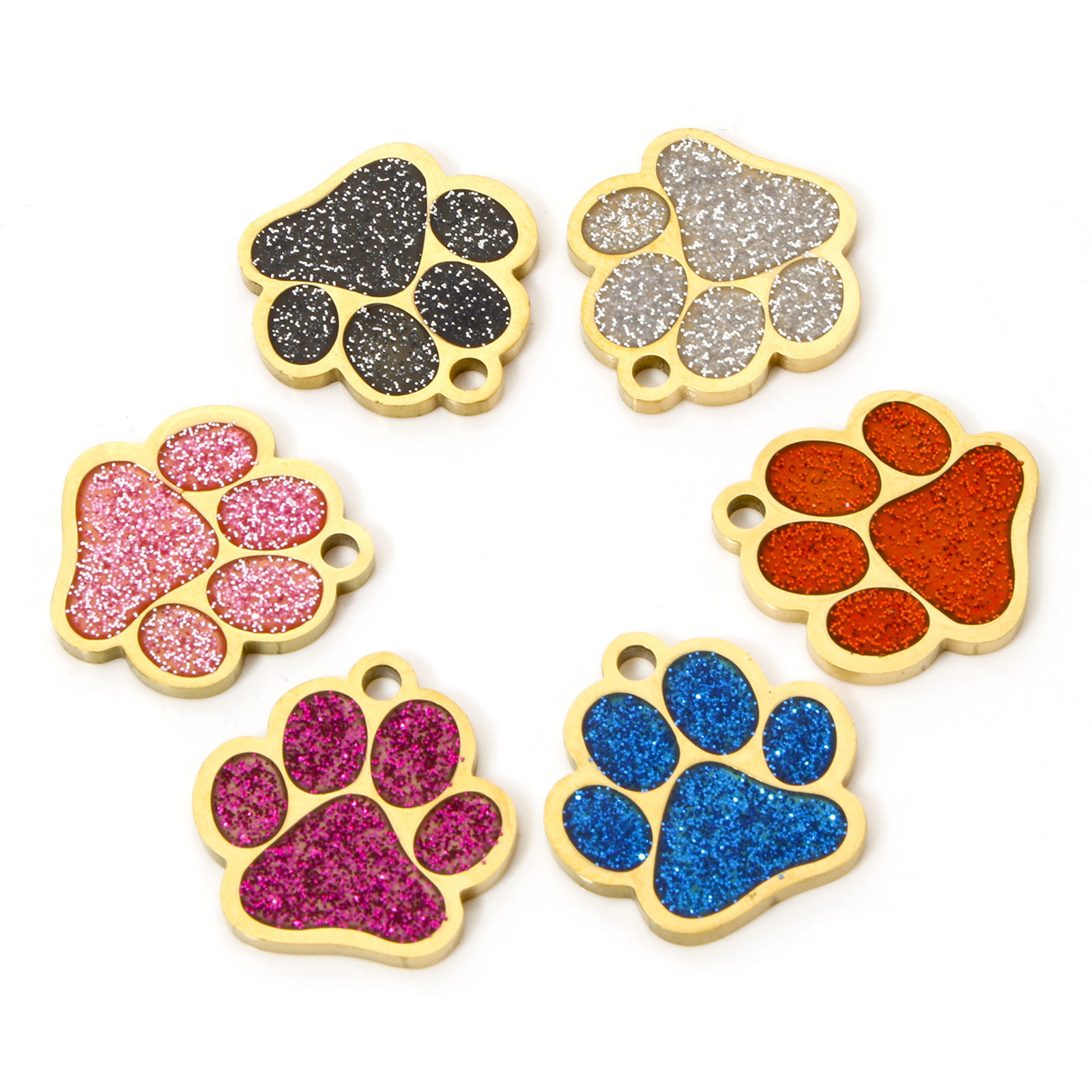 Image de 1 Pièce Breloques en 304 Acier Inoxydable Mémorial d'Animaux Domestiques Griffe de Patte de Chien Doré Multicolore Paillette Émail 15mm x 15mm