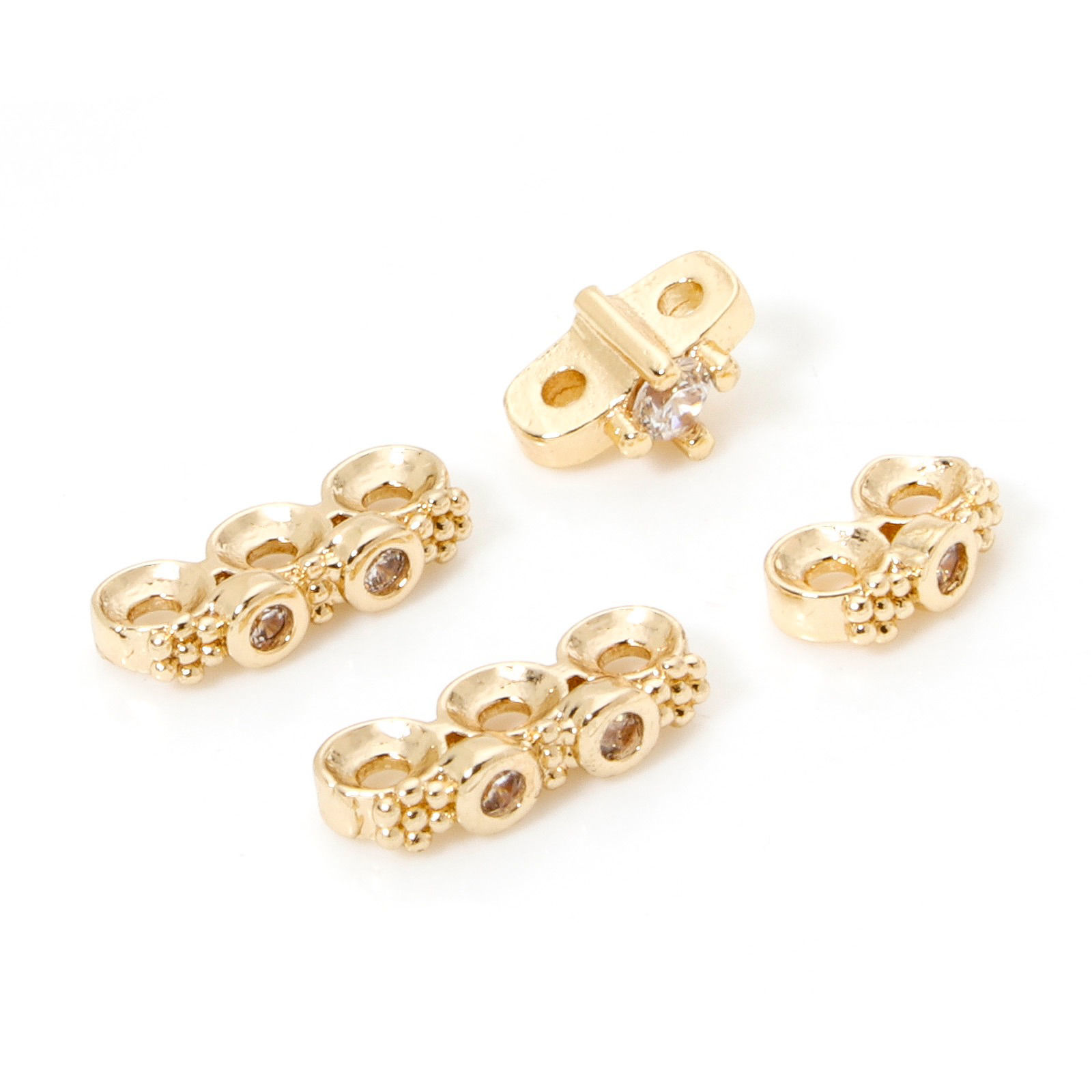 Picture of Eco-friendly Brass Spacer Beads For DIY Bracelet Jewelry Making Findings 14K Real Gold Plated Clear Cubic Zirconia