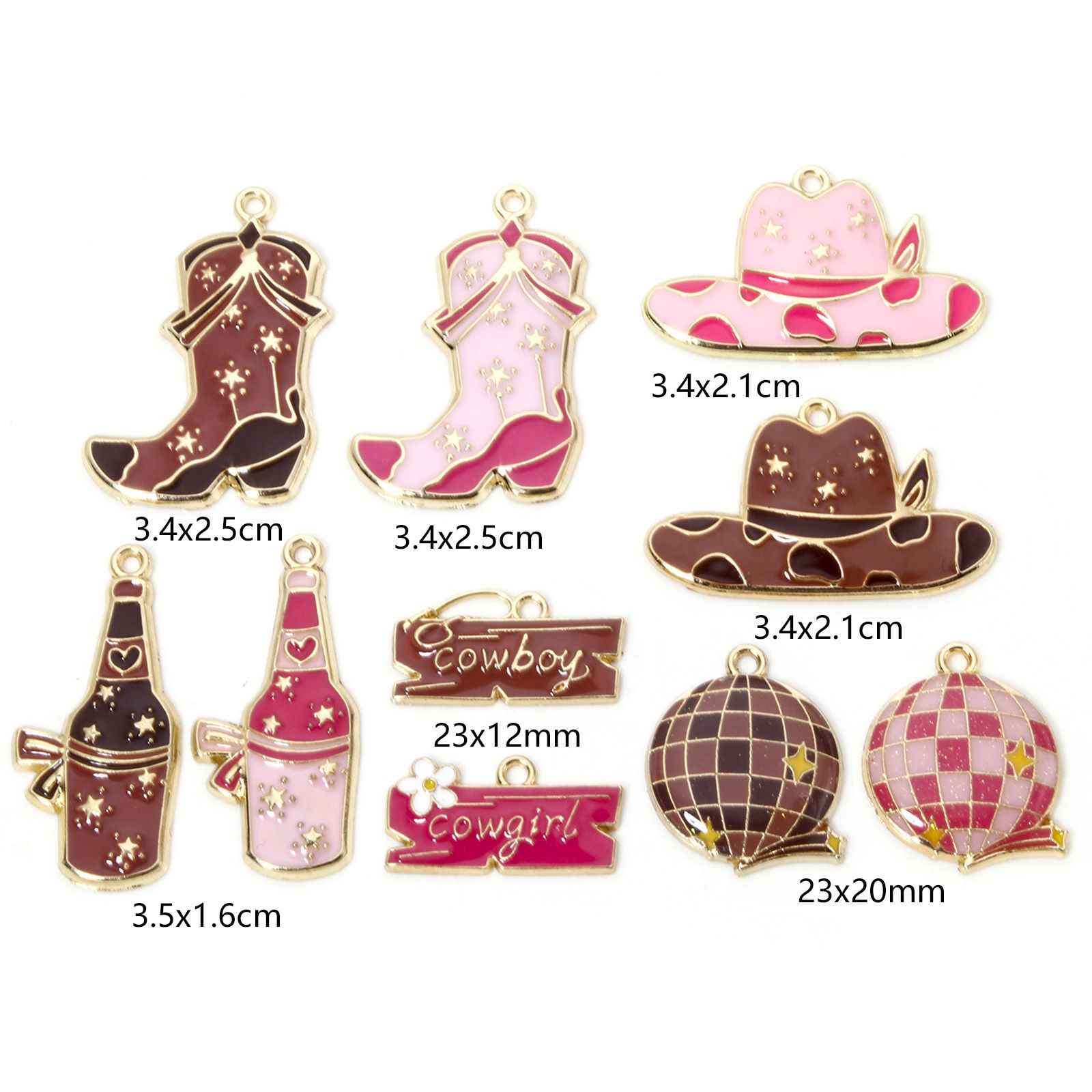 Image de 10 Pcs Breloques Cowboy de l'Ouest en Alliage de Zinc Doré Multicolore Chapeau Boots Émail