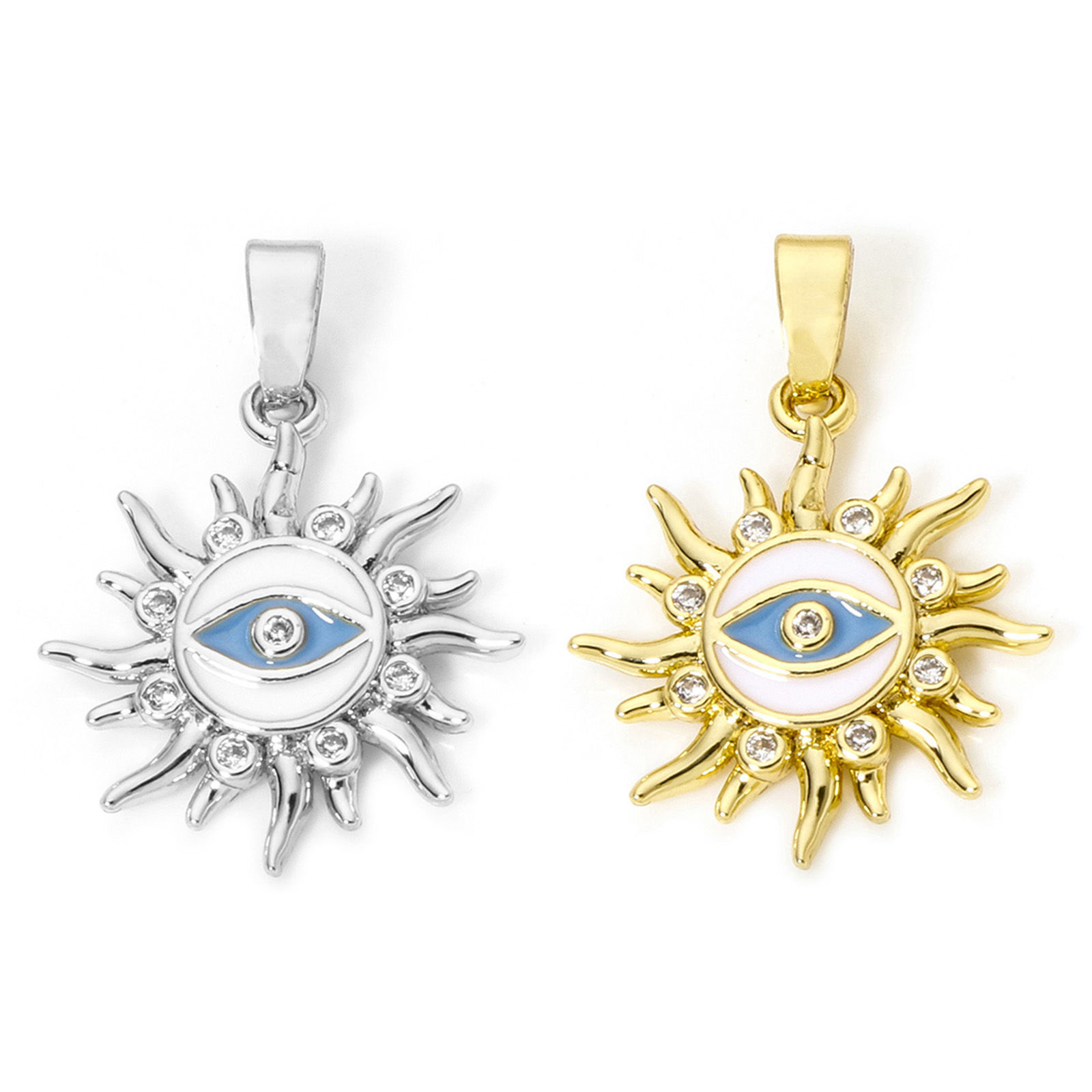 Bild von Messing Galaxis Charme-Anhänger Bunt Sonne Auge der Vorsehung/ Allsehendes Auge 23mm x 16mm