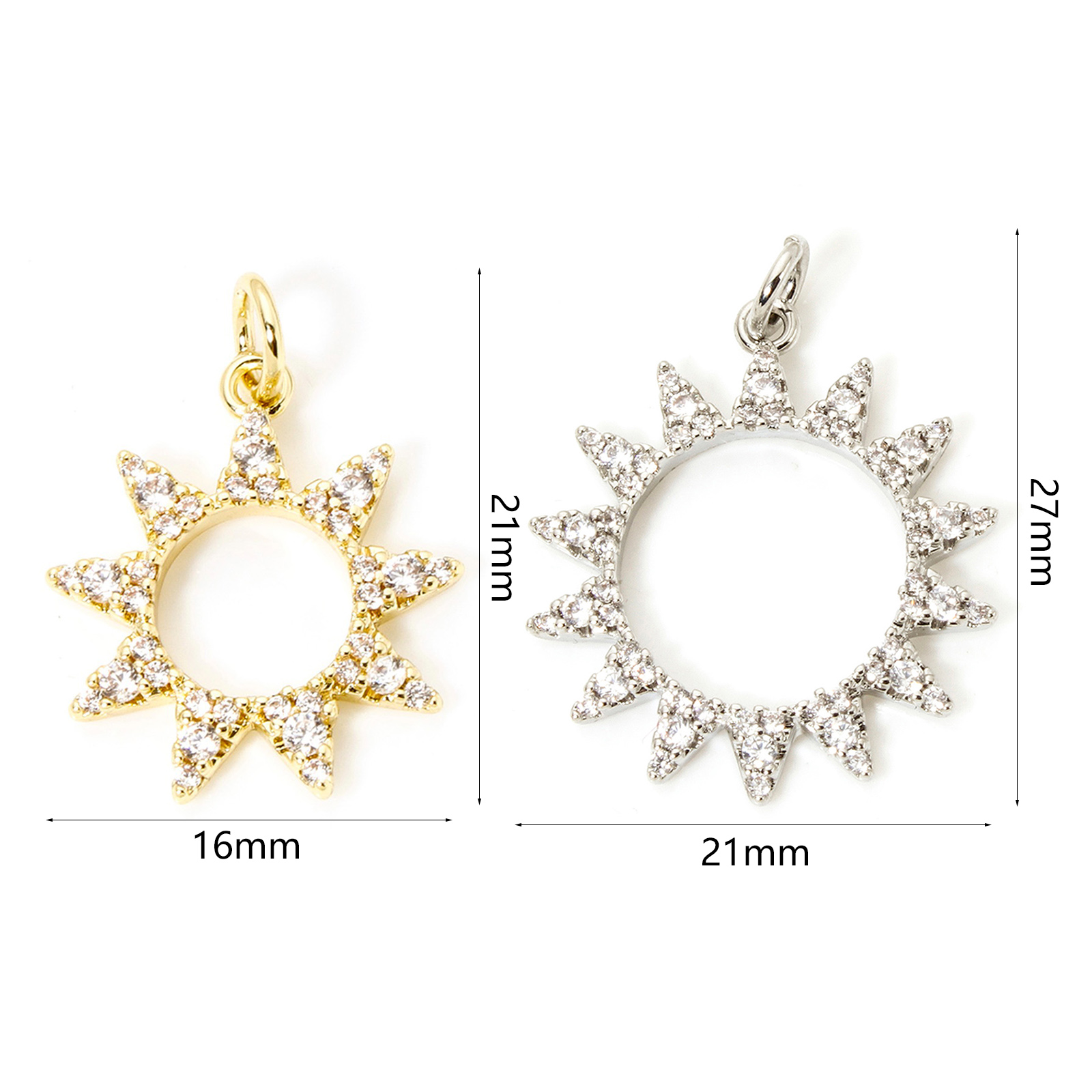 Picture of Eco-friendly Brass Galaxy Charms Real Gold Plated Sun Micro Pave Clear Cubic Zirconia 21mm x 16mm