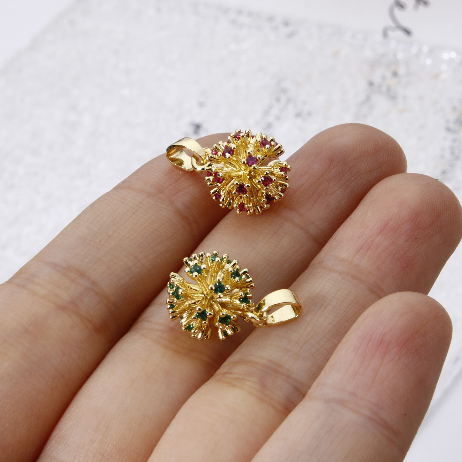 Bild von Umweltfreundlich Messing Charme-Anhänger 18K Echtgold plattiert Feuerwerk 3D 18mm x 11mm