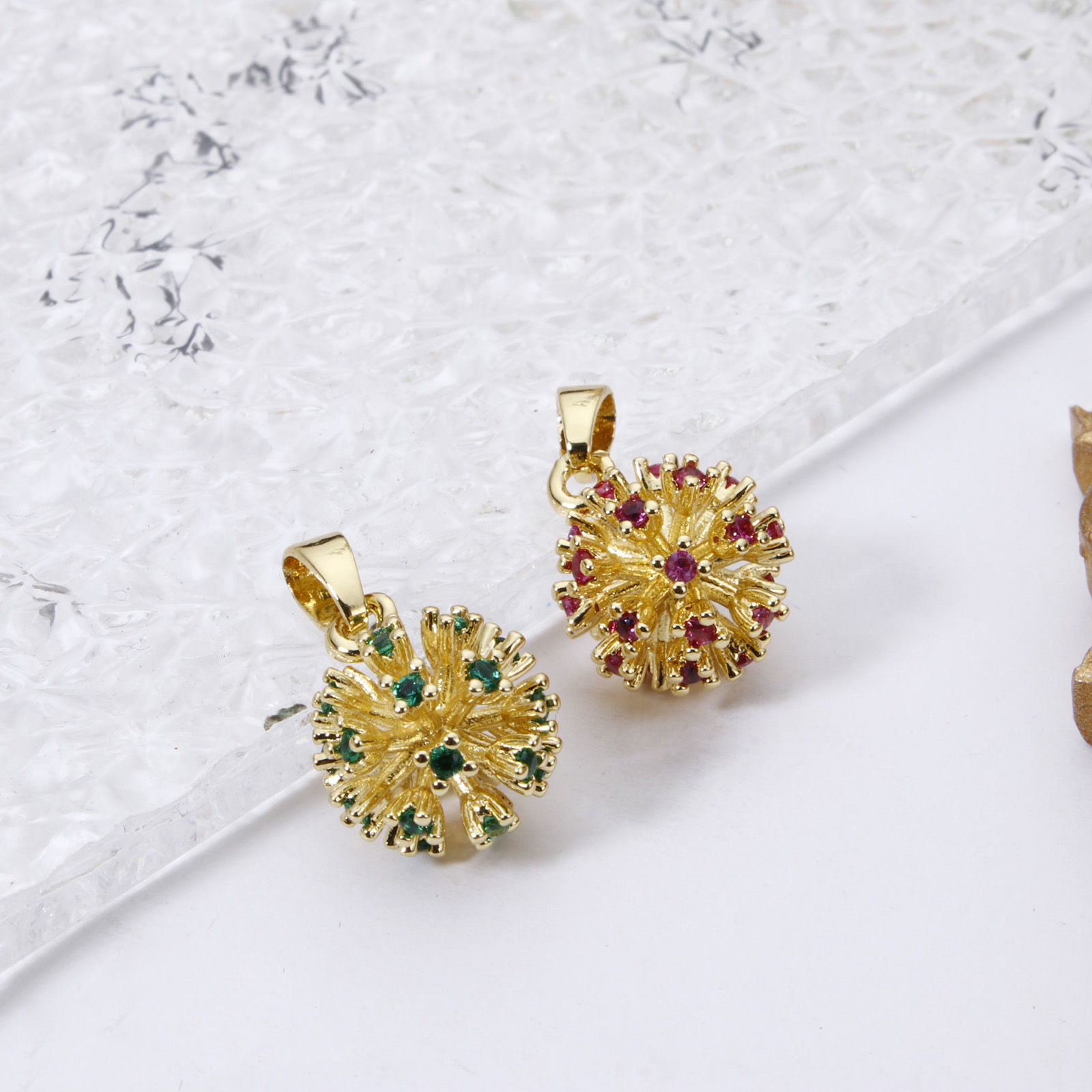 Bild von Umweltfreundlich Messing Charme-Anhänger 18K Echtgold plattiert Feuerwerk 3D 18mm x 11mm