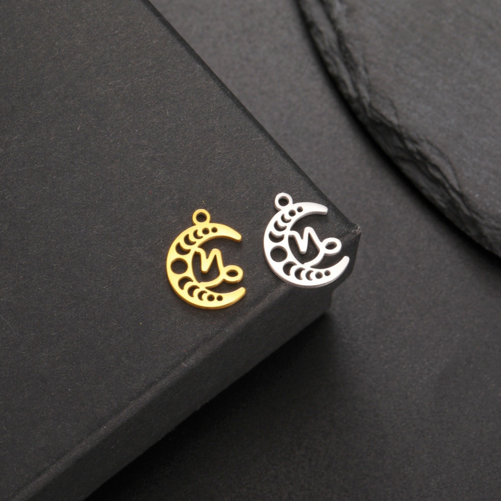 Immagine di 3 Pz 304 Acciaio Inossidabile Ciondoli Luna Costellazione Filigrana 13mm x 10mm