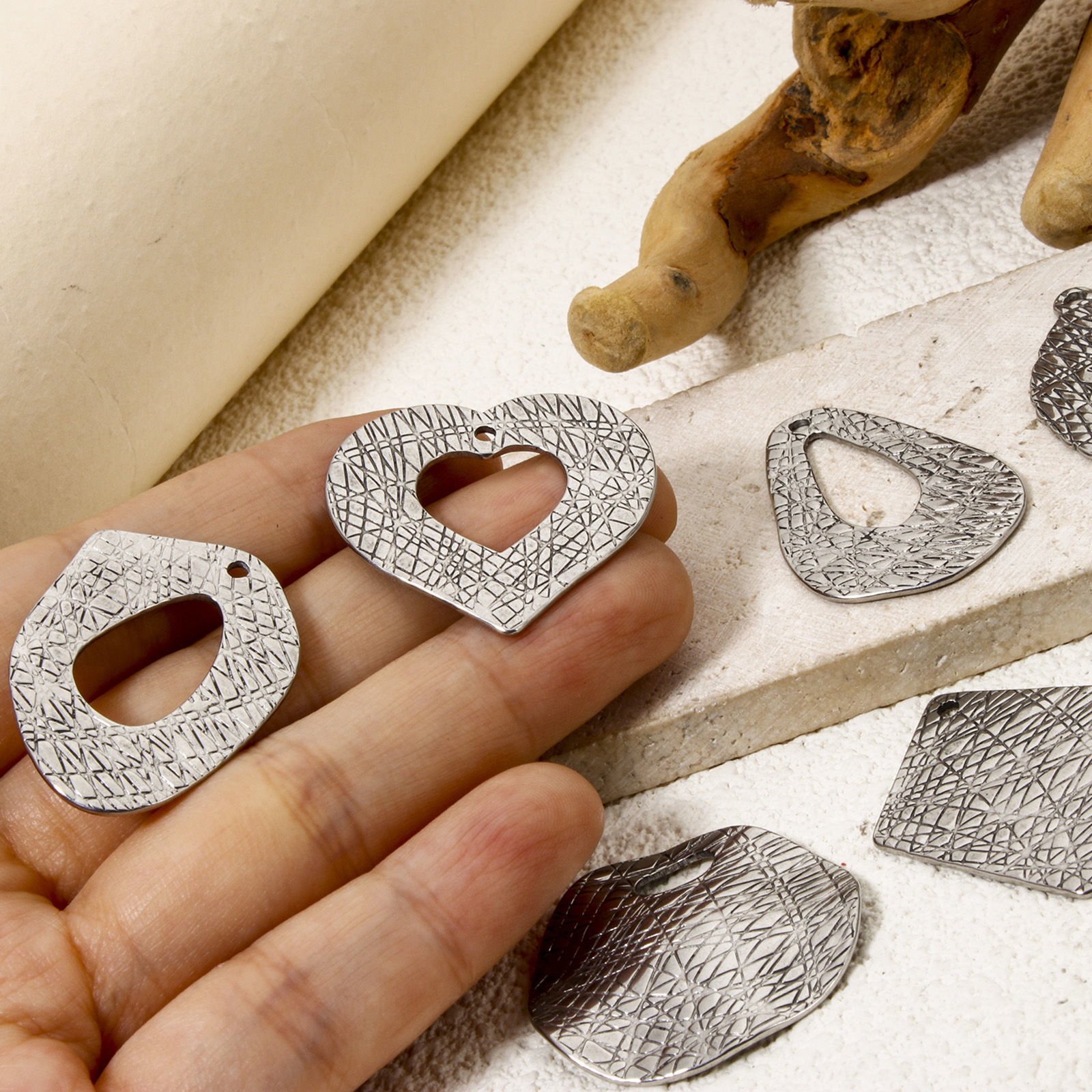 Picture of 304 Stainless Steel Pendants Silver Tone Irregular Marble Effect