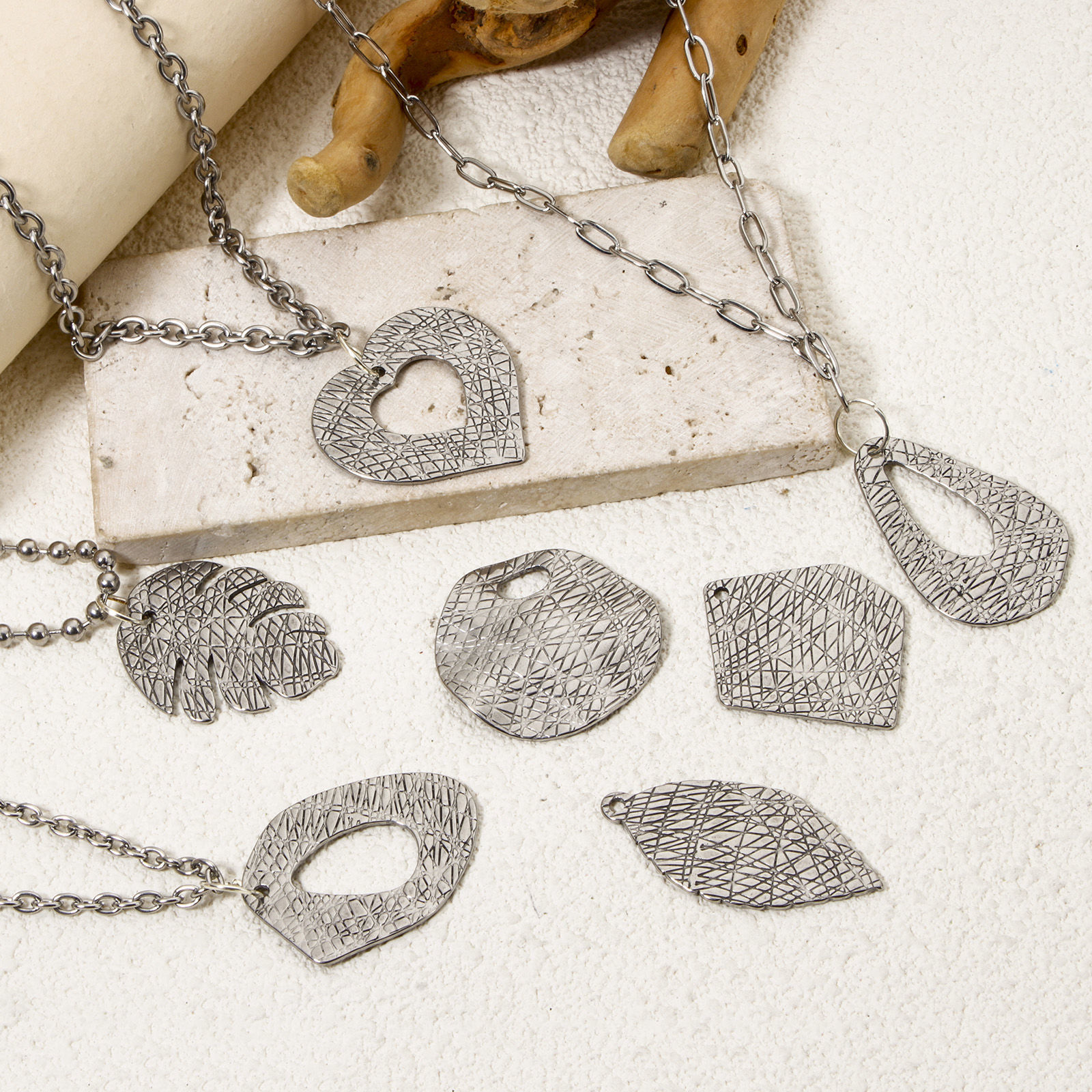 Picture of 304 Stainless Steel Pendants Silver Tone Irregular Marble Effect