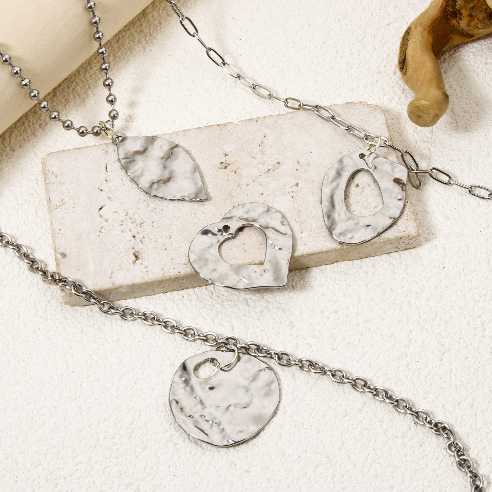 Picture of 304 Stainless Steel Pendants Silver Tone Geometric Hammered