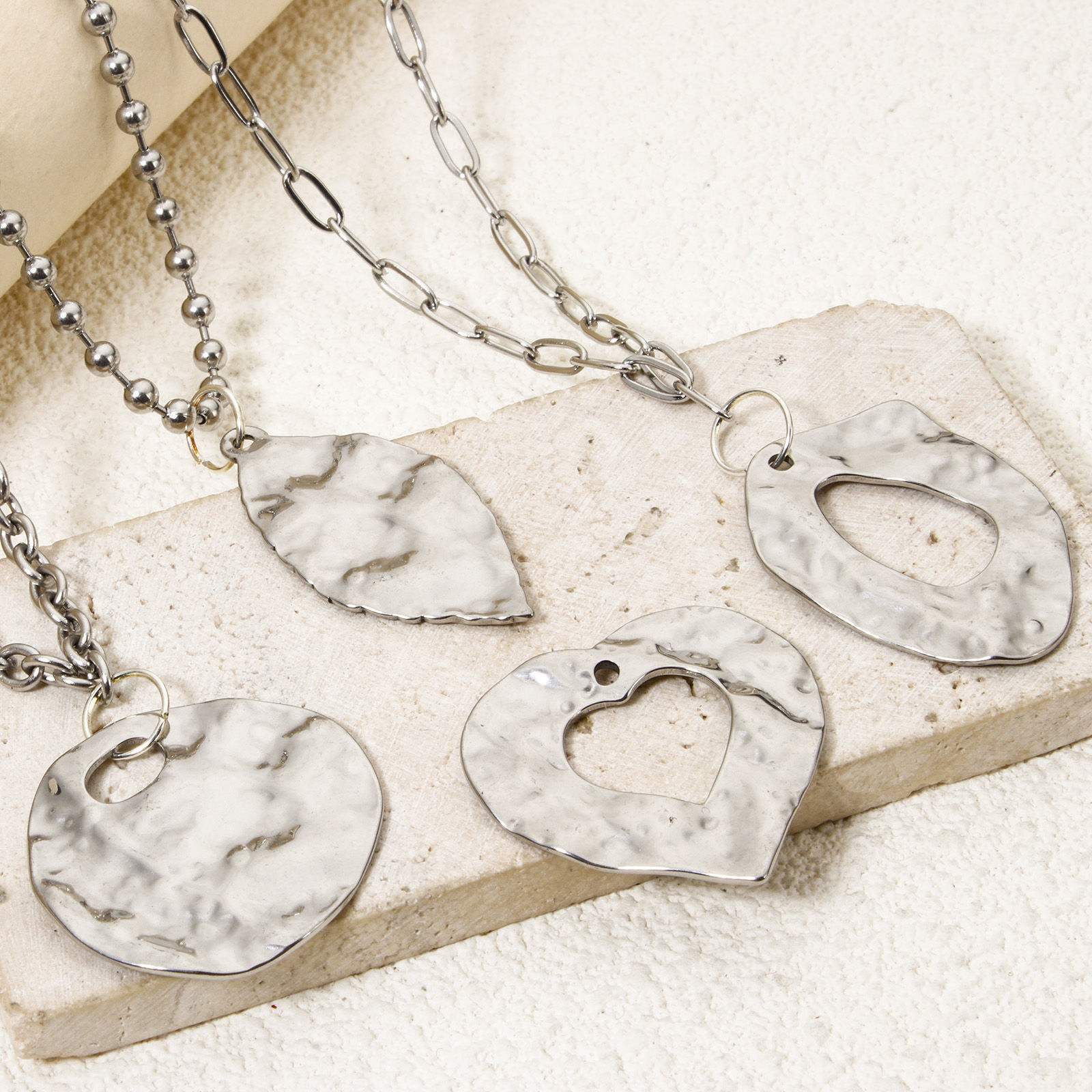 Picture of 304 Stainless Steel Pendants Silver Tone Geometric Hammered
