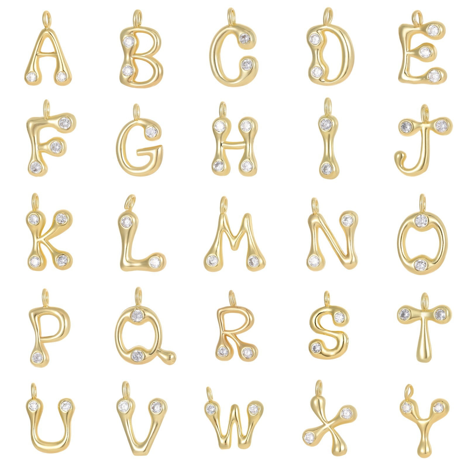 Bild von Messing Charms 14K Vergoldet Großbuchstaben Klar Zirkonia