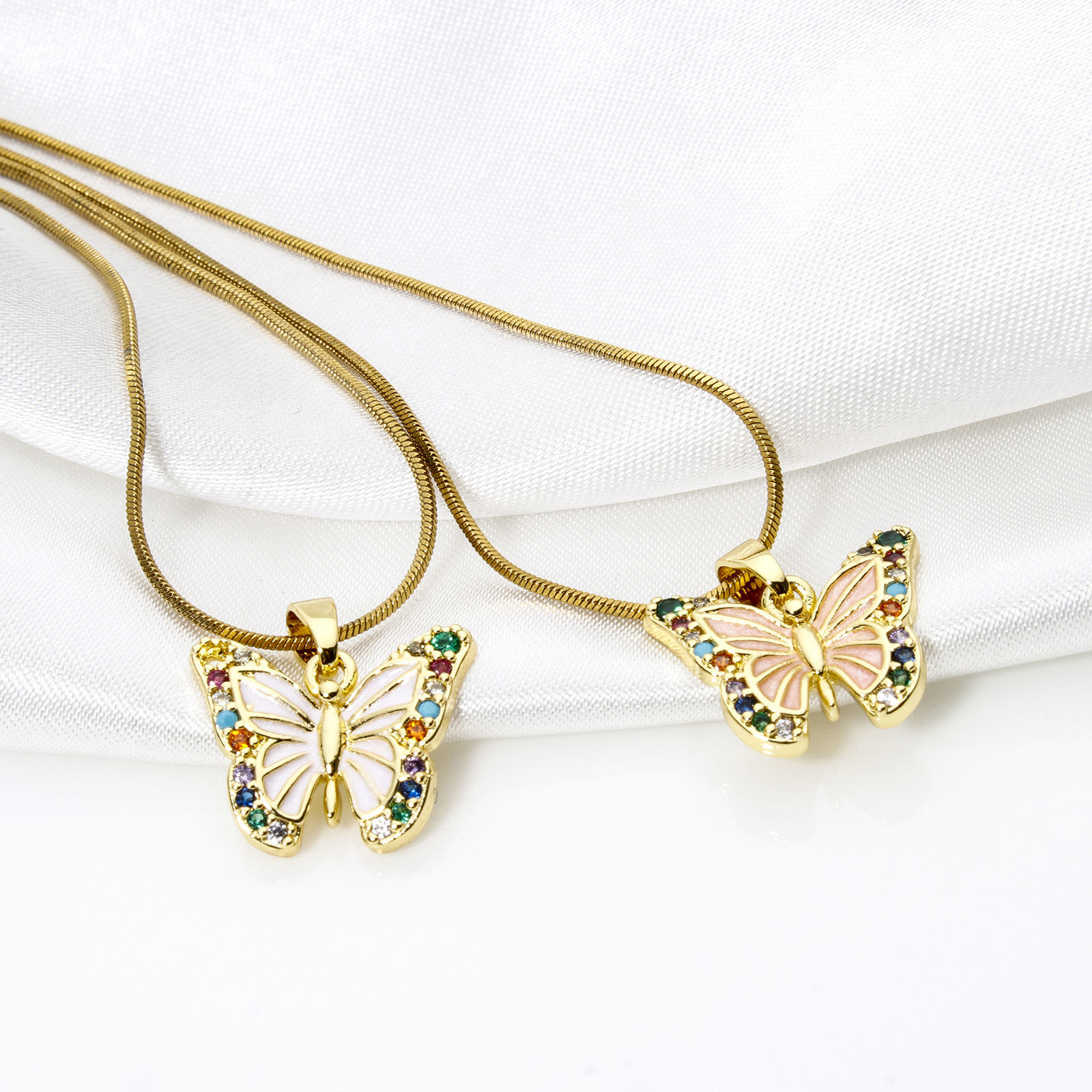 Picture of 2 PCs Brass Charm Pendant Real Gold Plated Butterfly Animal Enamel Multicolour Cubic Zirconia 17mm x 16mm