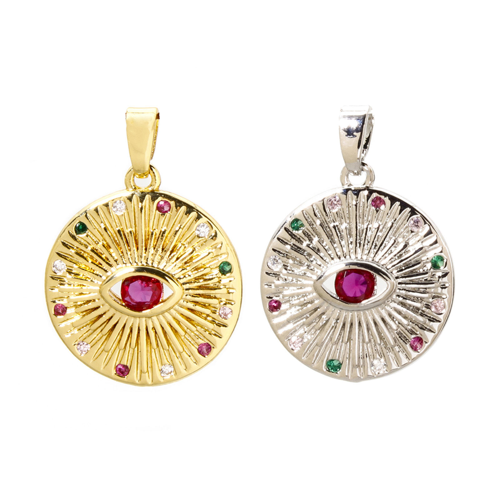 Bild von Messing Religiös Charm-Anhänger Bunt Rund Auge der Vorsehung/ Allsehendes Auge Bunt Zirkonia 24mm x 17mm