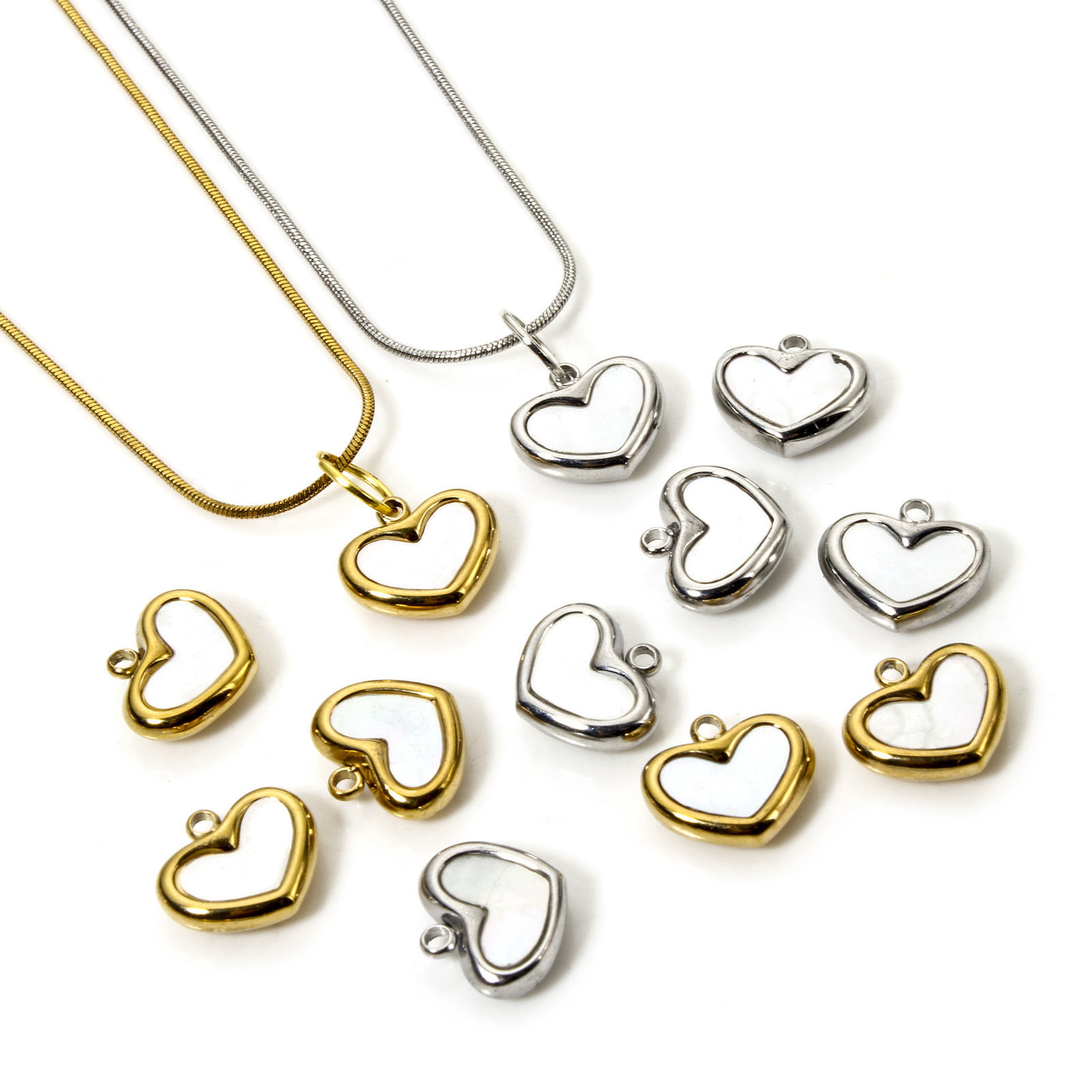 Picture of Eco-friendly 304 Stainless Steel & Natural Shell Valentine's Day Charms Multicolor Heart 12mm x 10.5mm