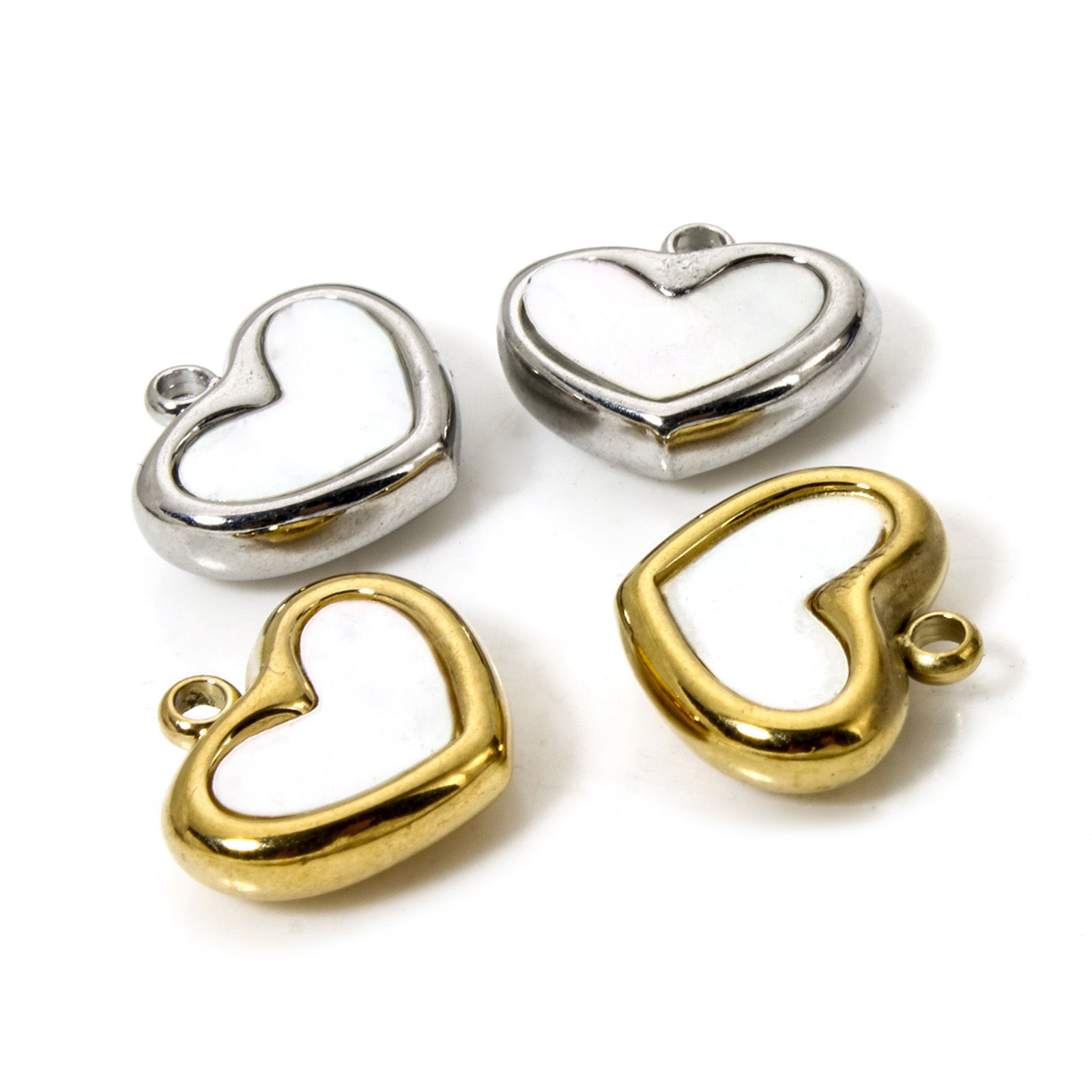 Picture of Eco-friendly 304 Stainless Steel & Natural Shell Valentine's Day Charms Multicolor Heart 12mm x 10.5mm
