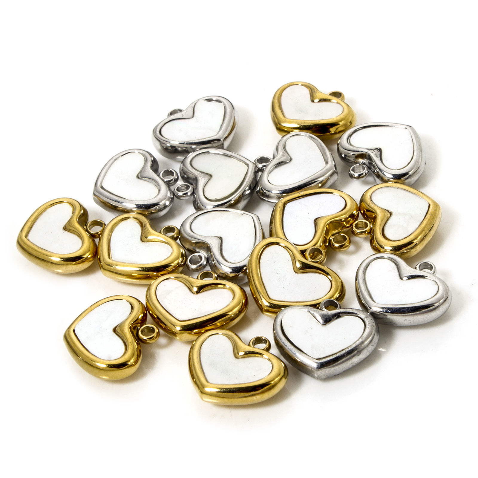 Picture of Eco-friendly 304 Stainless Steel & Natural Shell Valentine's Day Charms Multicolor Heart 12mm x 10.5mm