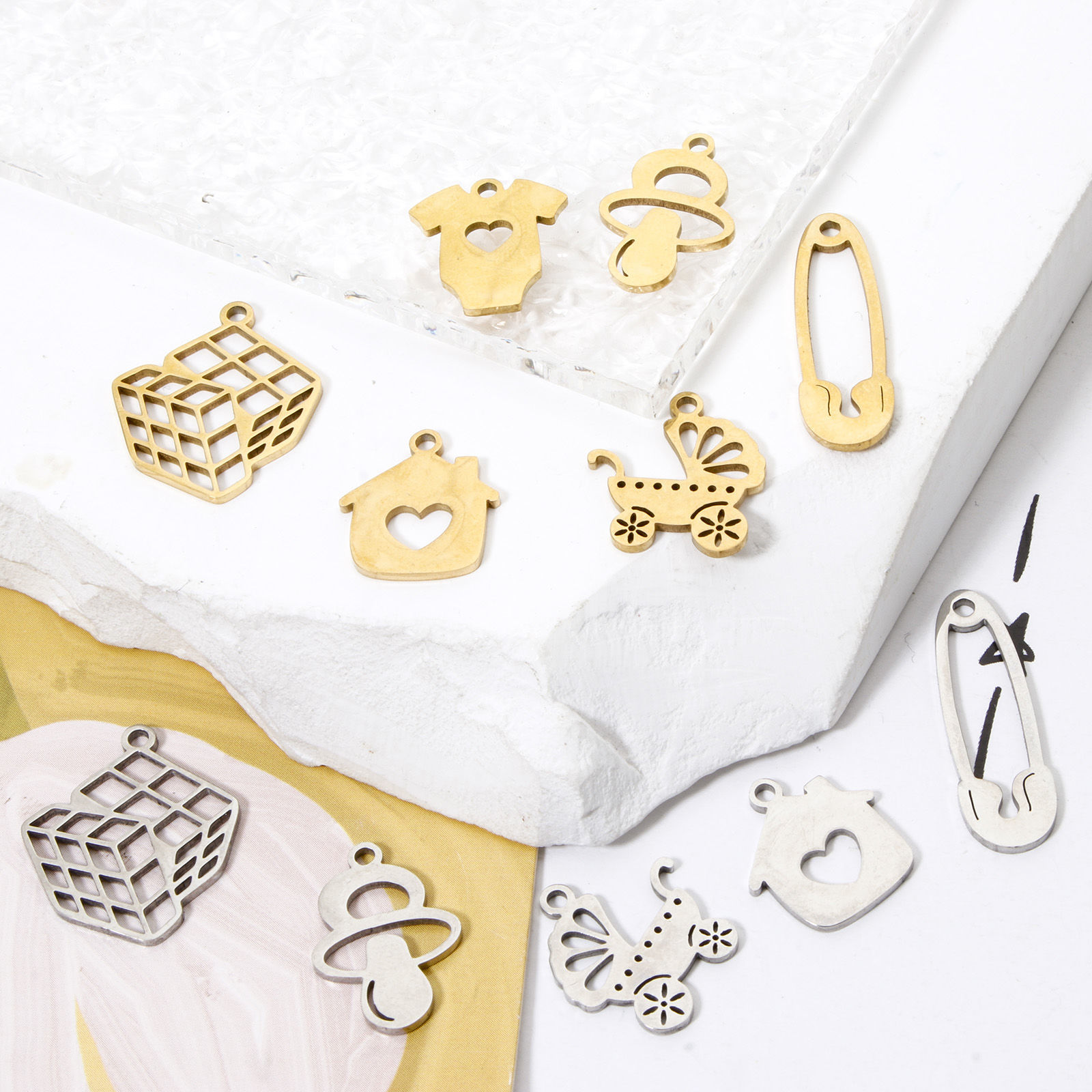 Picture of 304 Stainless Steel Charms Rubik's Cube/ Magic Cube Pacifier Hollow