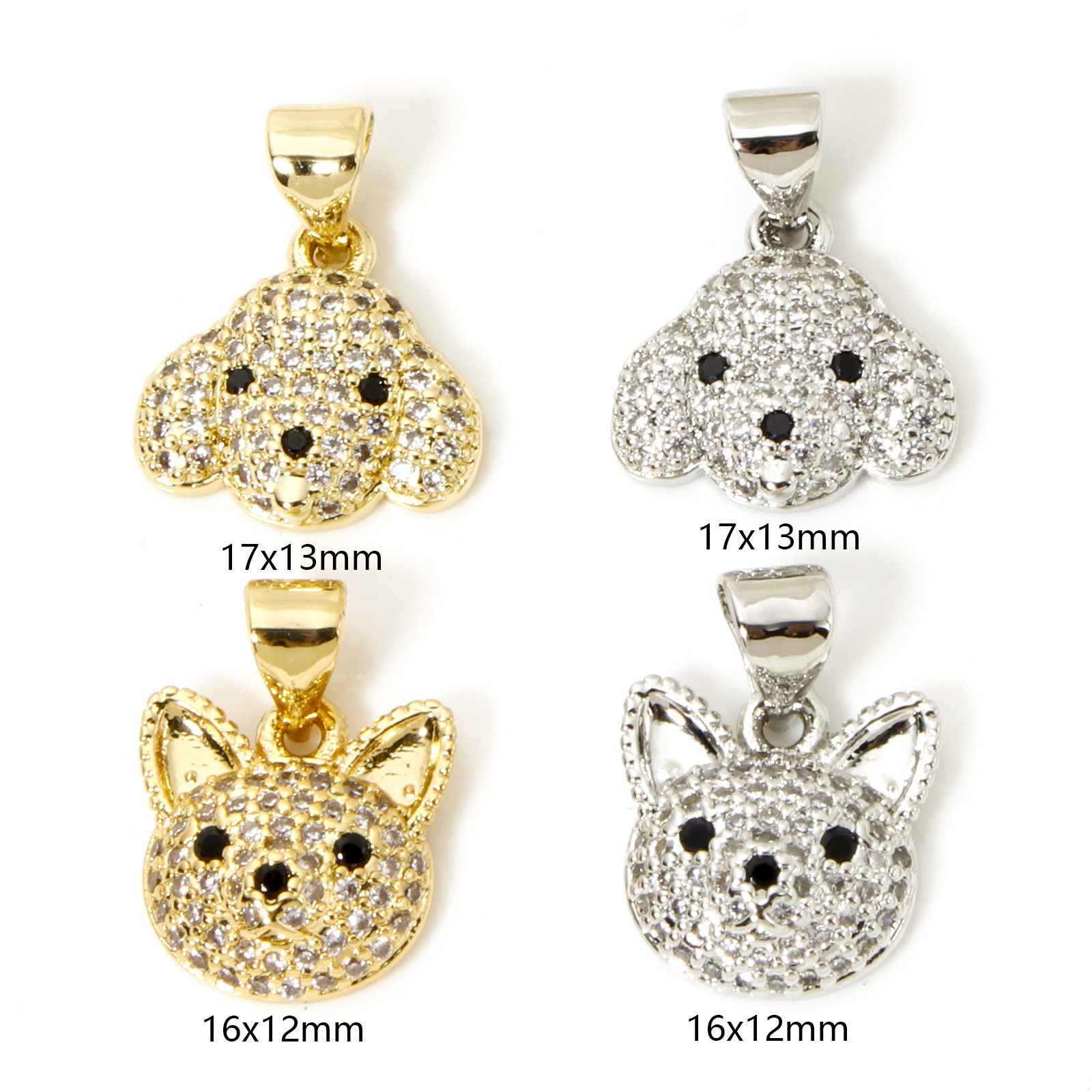 Image de 1 Pièce Pendentif Breloque Micro Pave en Laiton Chat Multicolore Chien à Zircone Cubique Clair