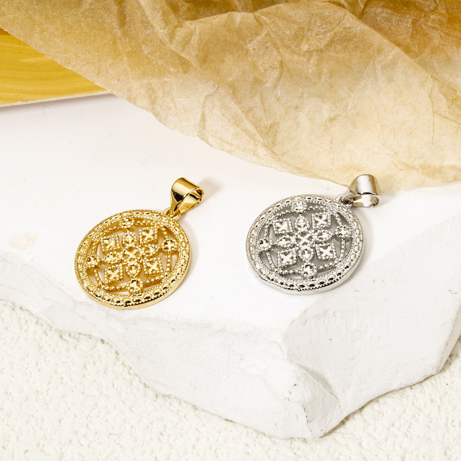 Picture of Brass Style Of Royal Court Character Charm Pendant Multicolor Round Filigree