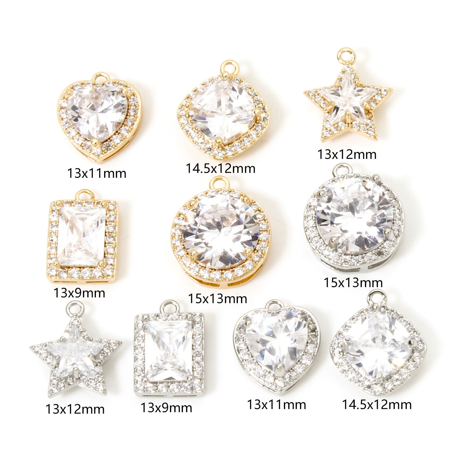 Picture of Eco-friendly Brass Geometric Charms Real Gold Plated Micro Pave Clear Cubic Zirconia Clear Rhinestone