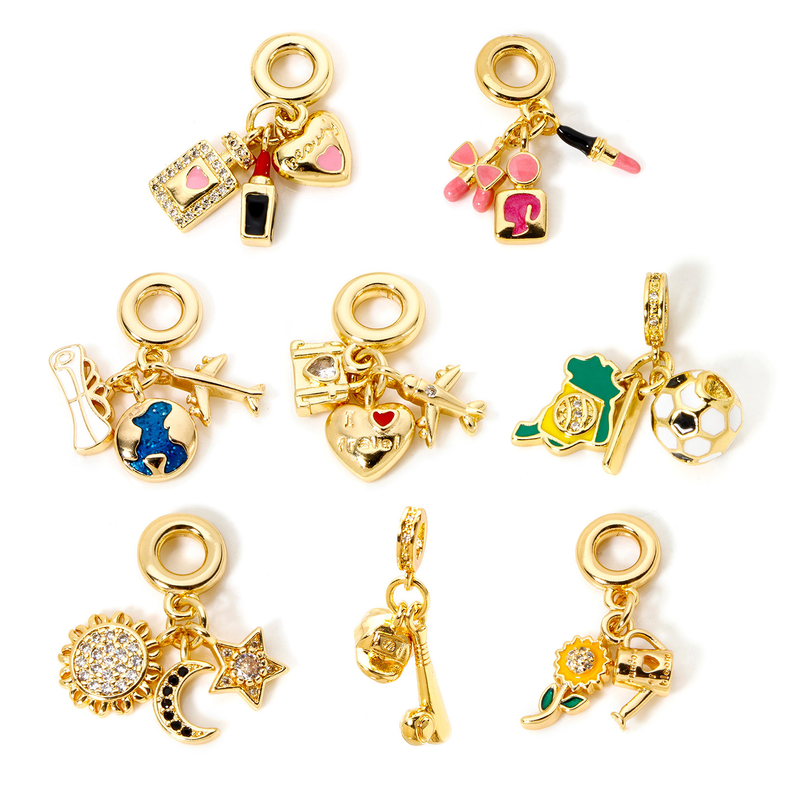 Image de 1 Pièce Perles de Charme Pendantes pour la Fabrication de Bijoux de Bracelet et de Collier Voyage en Laiton Cœur Plaqué Or Véritable 18K Avion Émail