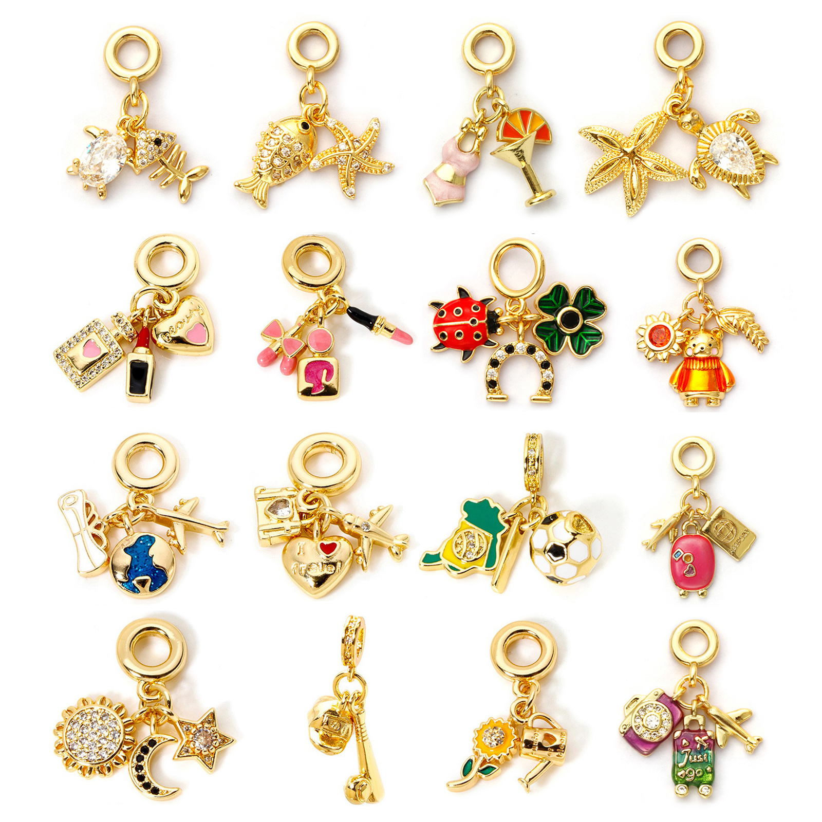 Bild von Messing Reise Baumelnde Charm-Perlen für die Herstellung von Armbändern, Halsketten und Schmuck 18K Echtgold plattiert Herz Flugzeug Emaille