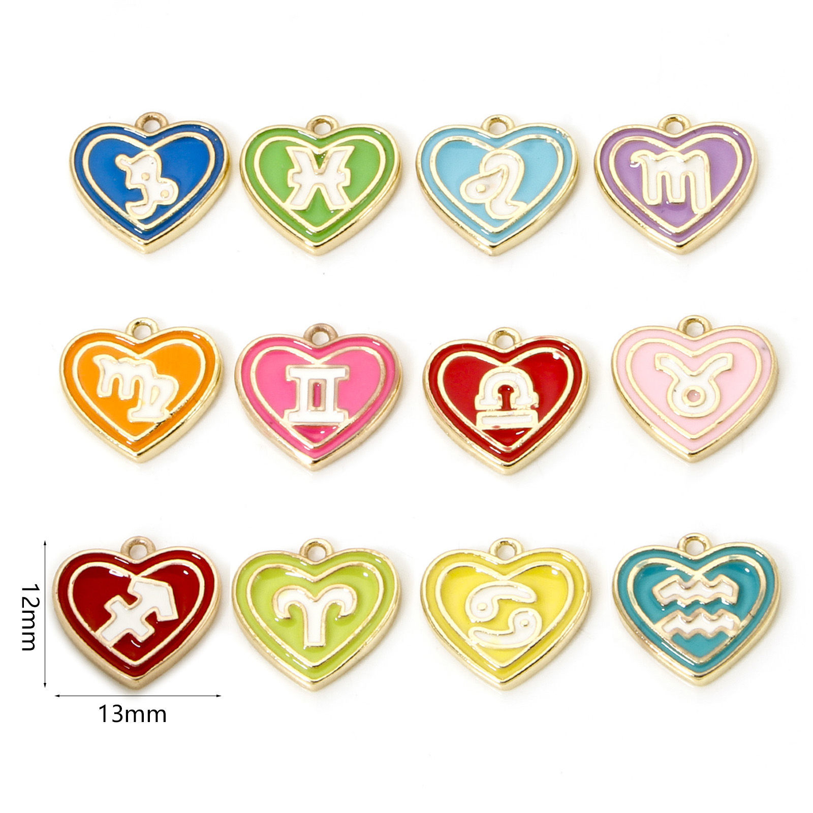 Image de 2 Pcs Breloques en Laiton Cœur Plaqué Or Véritable 18K Émail 13mm x 12mm