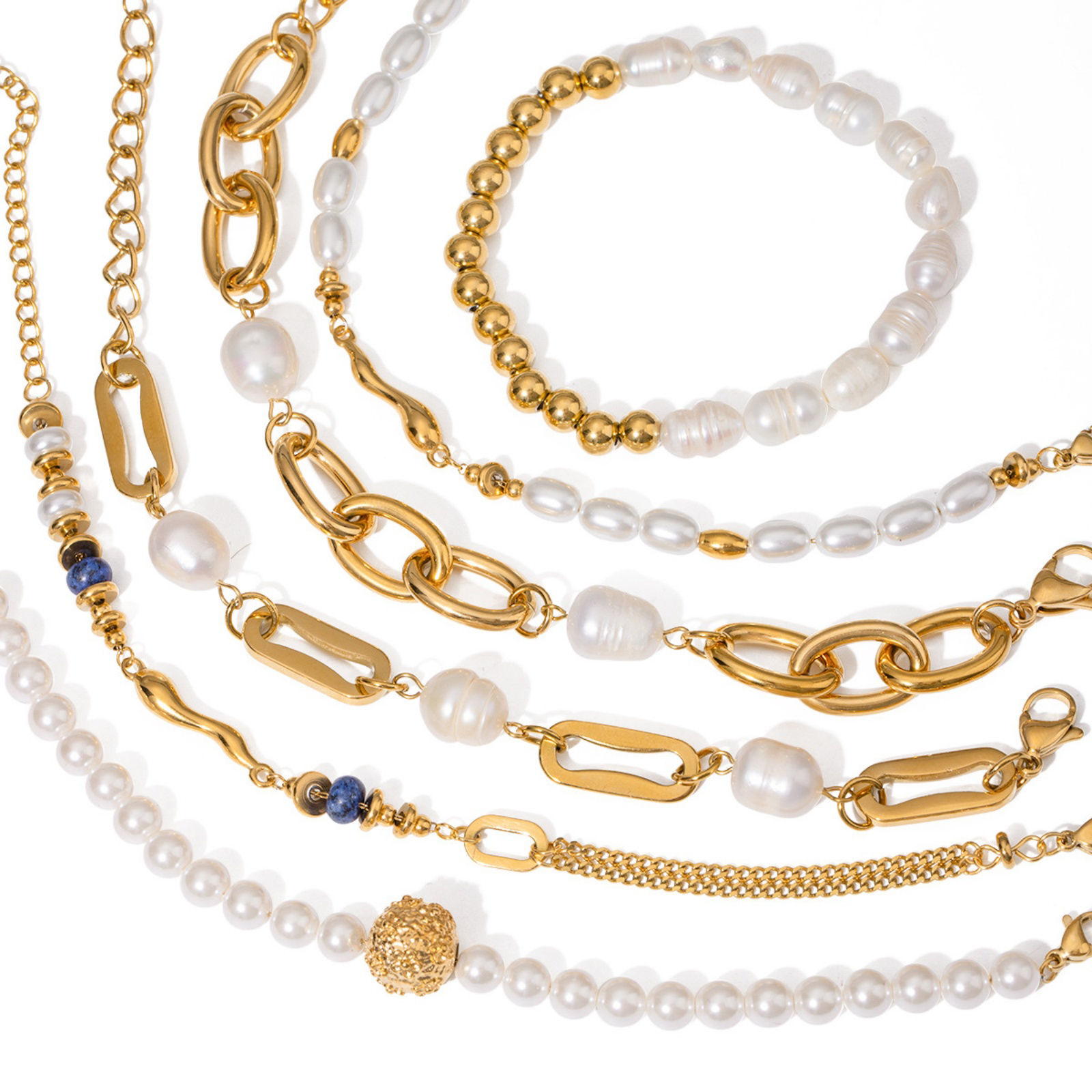 Picture of Eco-friendly PVD Vacuum Plating Ins Style 18K Real Gold Plated Stainless Steel Imitation Pearl Bracelets For Women