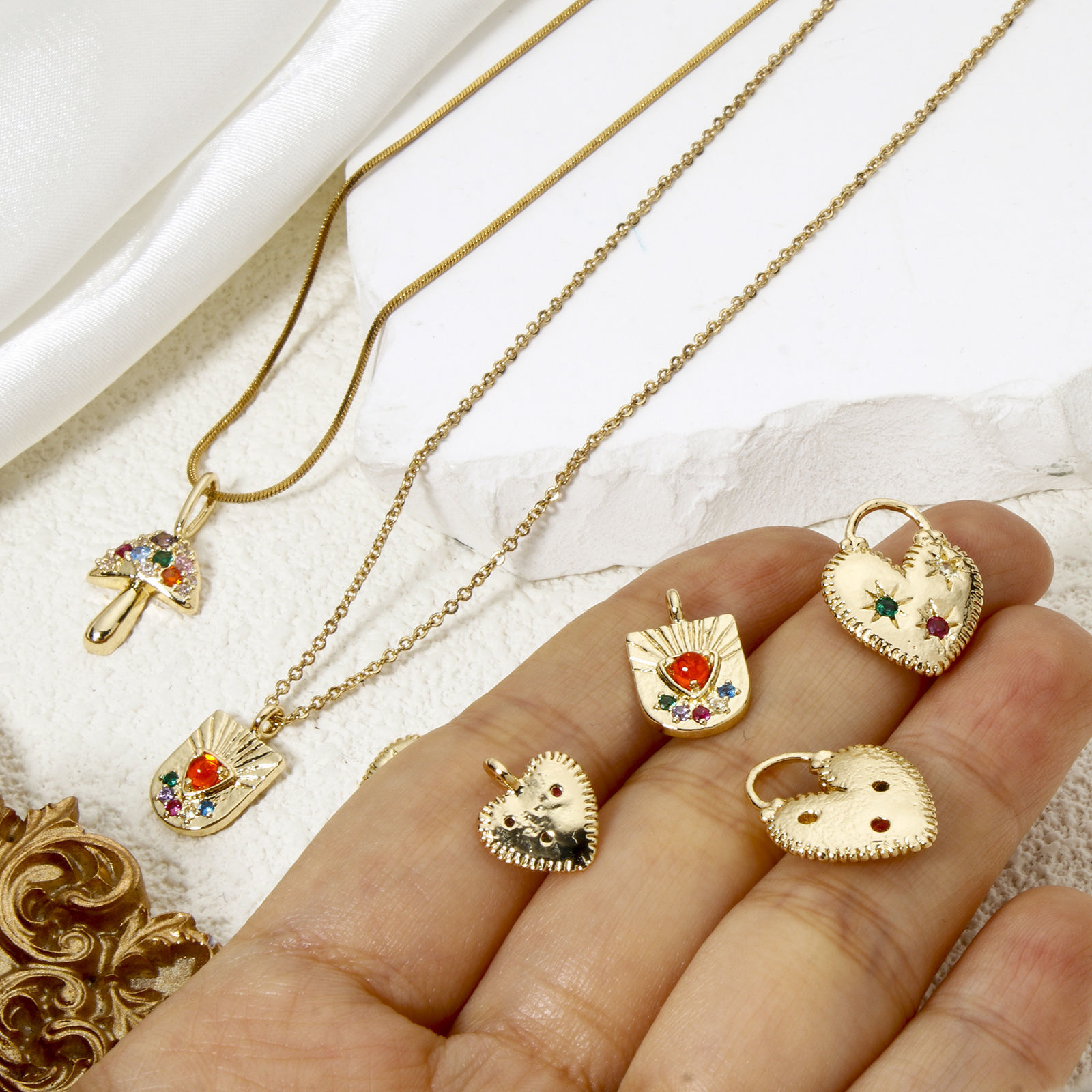 Picture of Brass Charms 18K Gold Plated Multicolour Cubic Zirconia