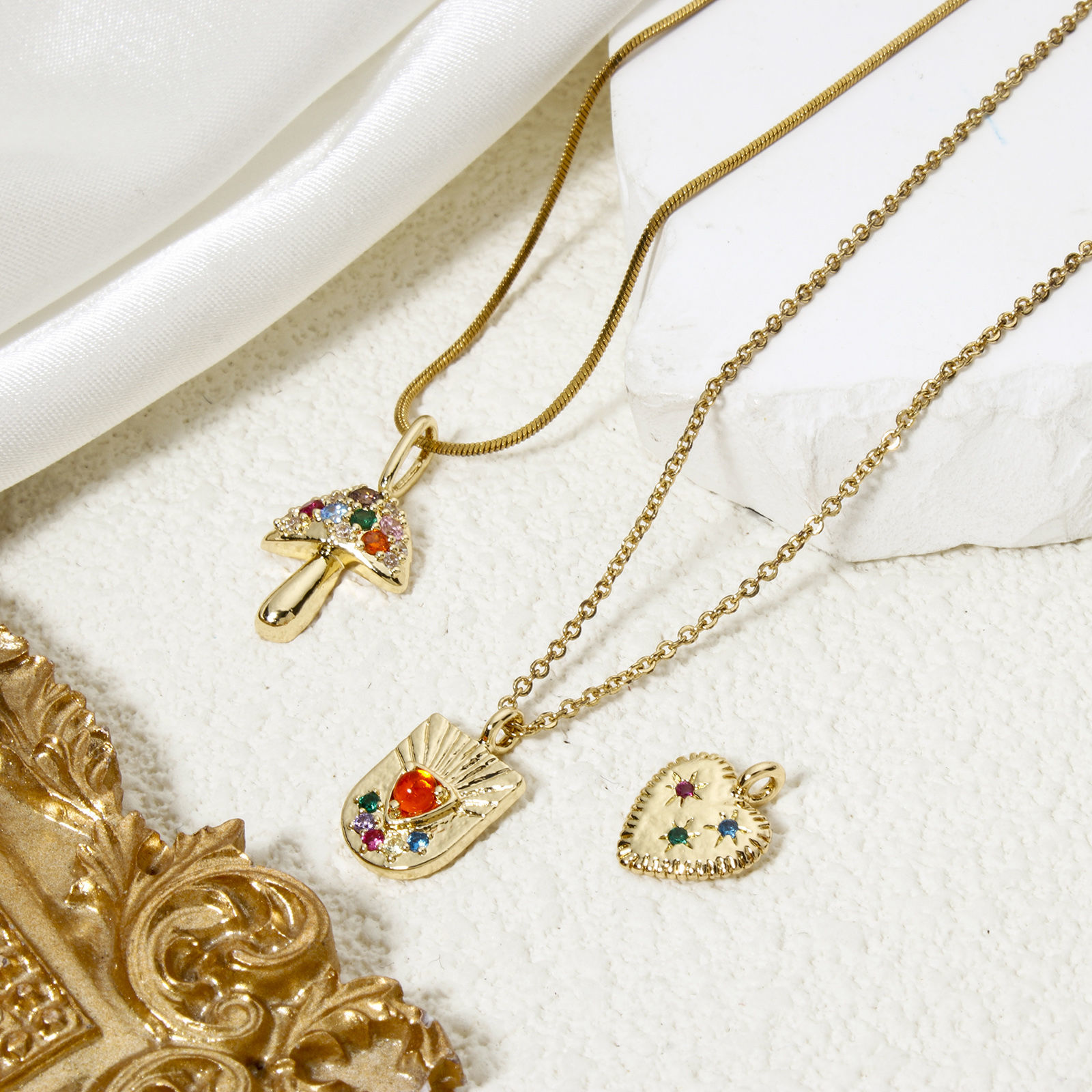 Picture of Brass Charms 18K Gold Plated Multicolour Cubic Zirconia