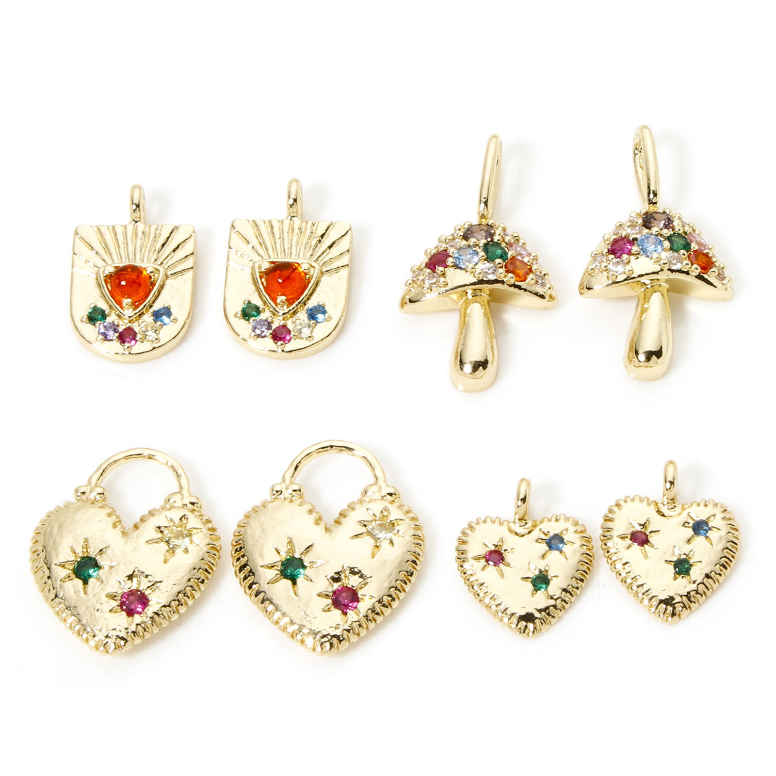 Picture of Brass Charms 18K Gold Plated Multicolour Cubic Zirconia