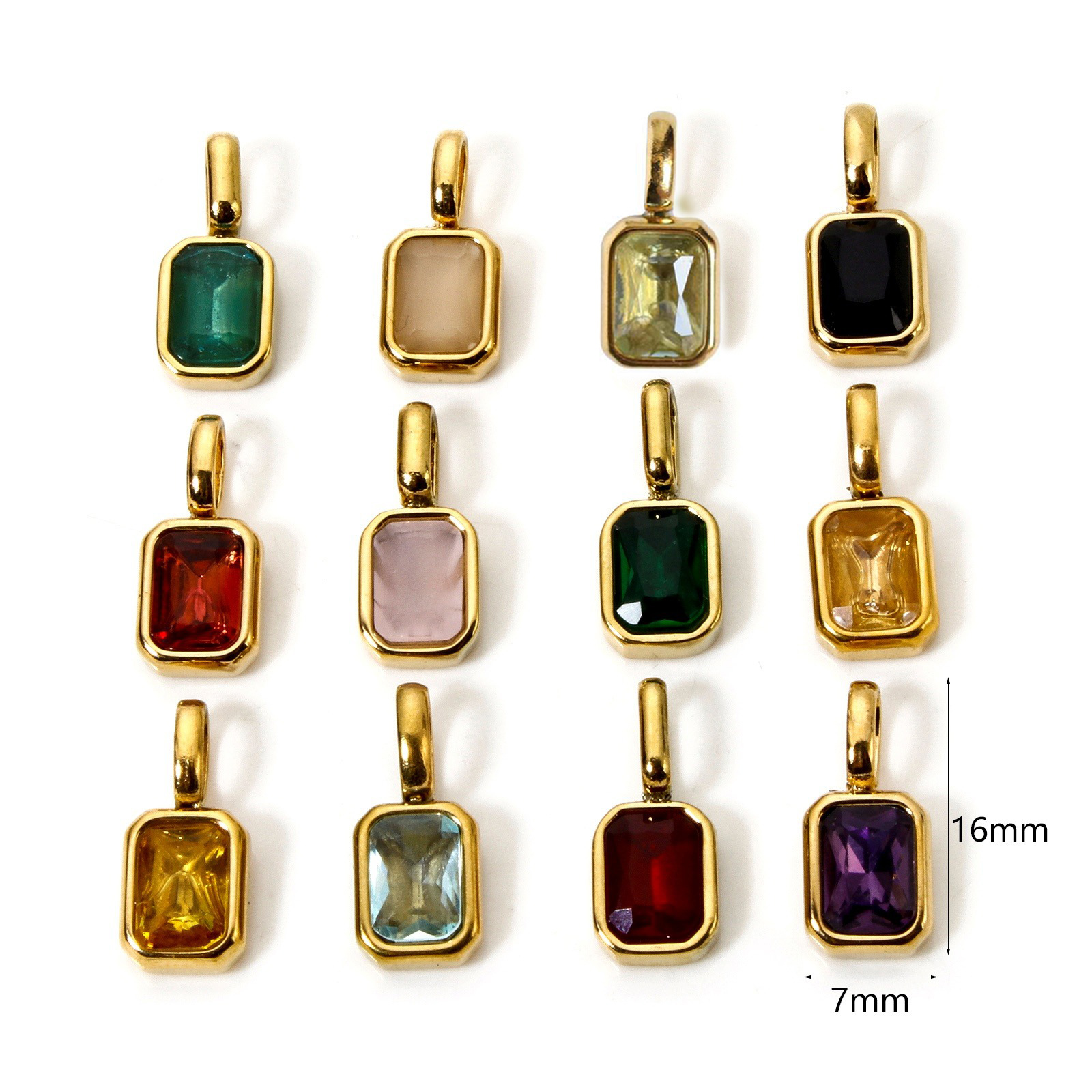 Bild von Umweltfreundliche PVD-Vakuumbeschichtung 304 Edelstahl Monatsstein Charms Achteck 18K Vergoldet 16mm x 7mm