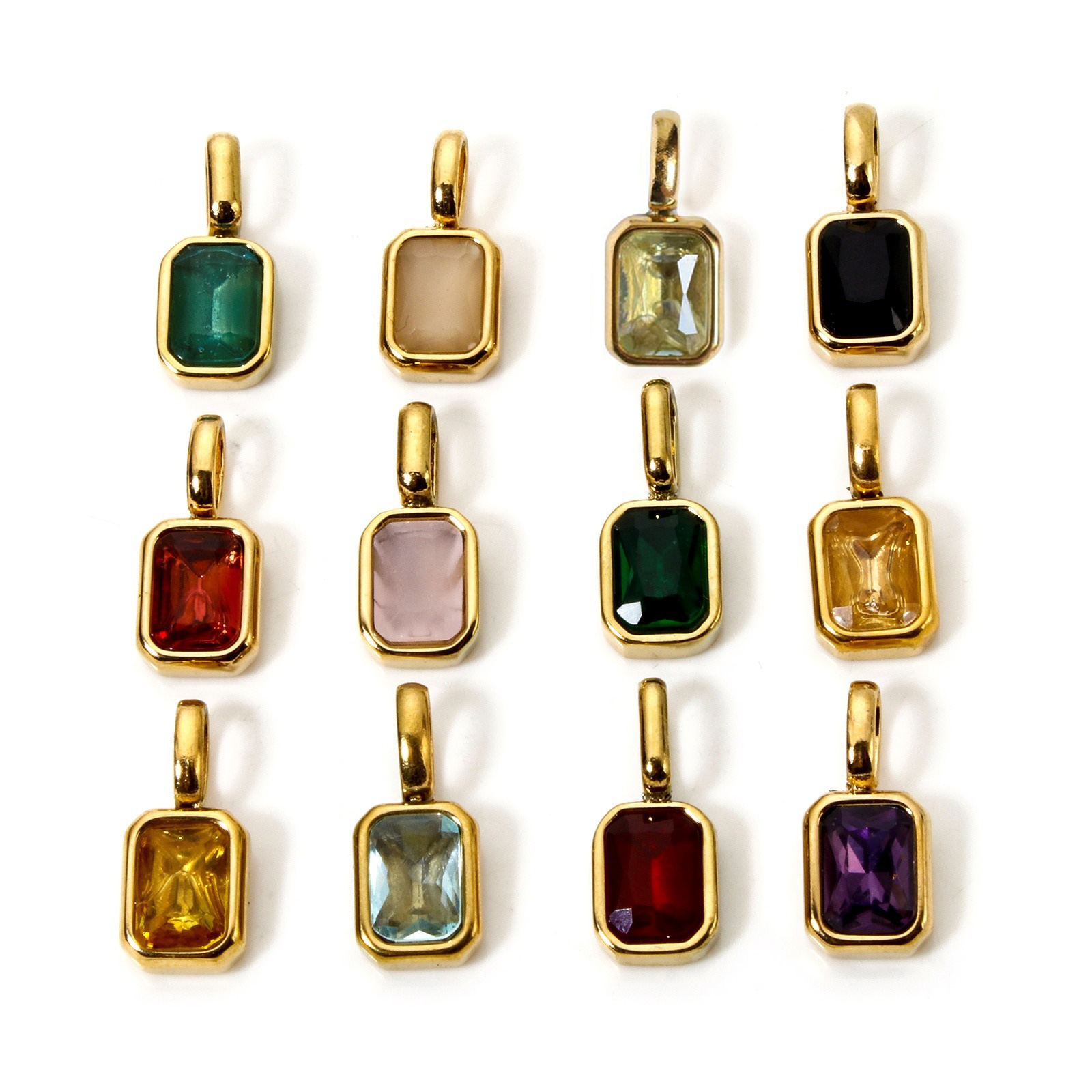 Bild von Umweltfreundliche PVD-Vakuumbeschichtung 304 Edelstahl Monatsstein Charms Achteck 18K Vergoldet 16mm x 7mm