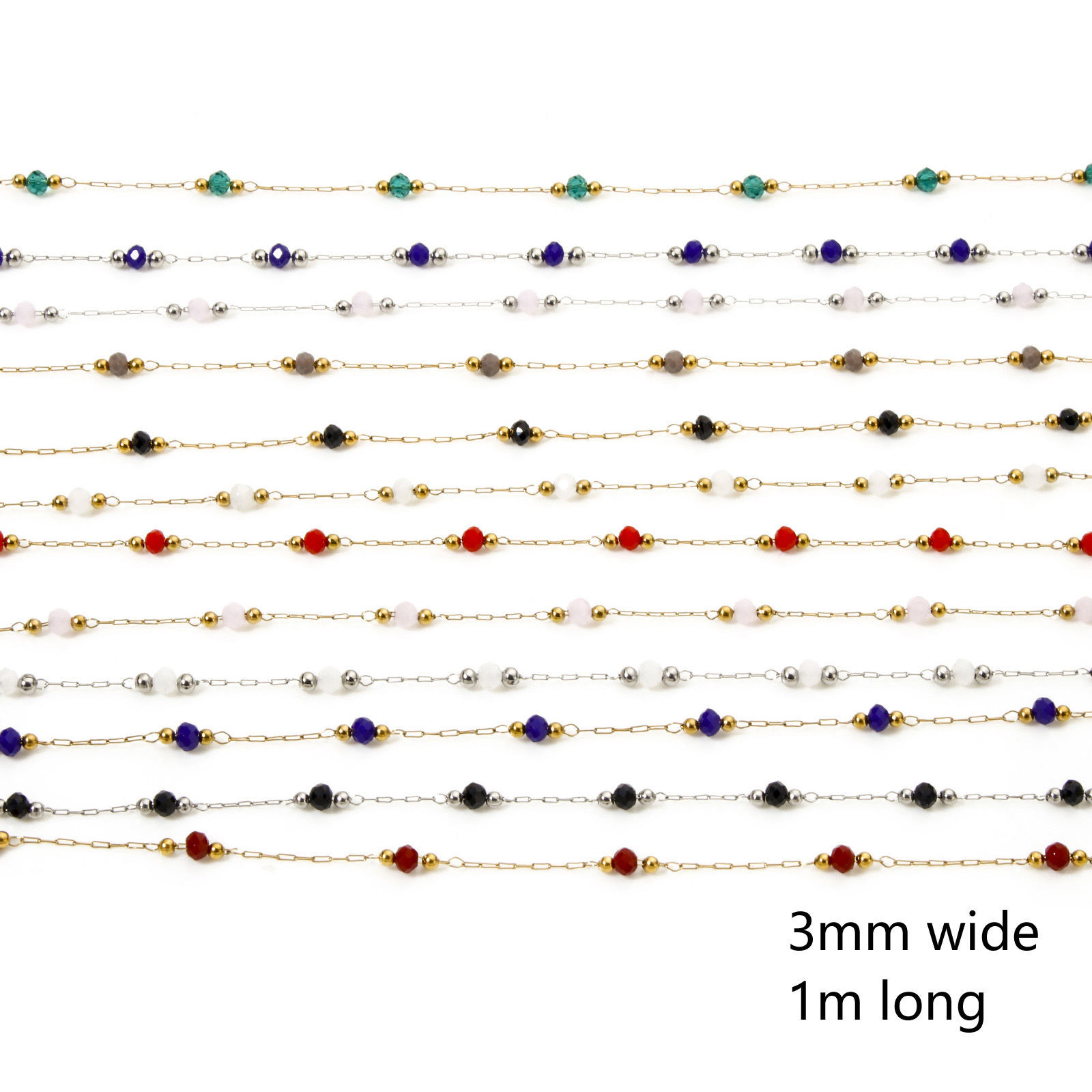 1 メートル 304ステンレス鋼 ビーズチェーン手作り DIY ジュエリーアクセサリー作りのパーツ 3mm、 の画像