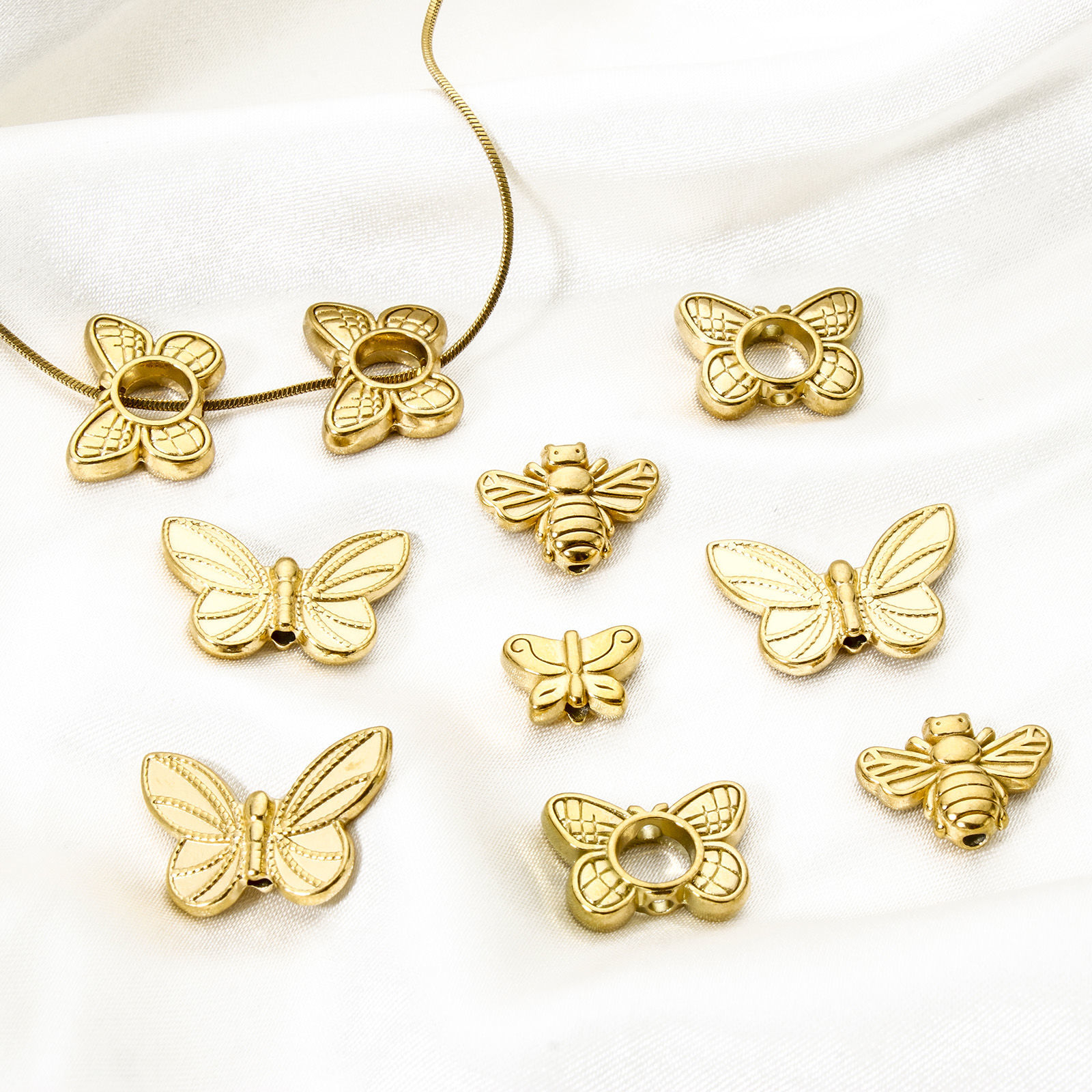 Picture of Eco-friendly Vacuum Plating 304 Stainless Steel Insect Beads For DIY Jewelry Making 18K Real Gold Plated Butterfly Animal