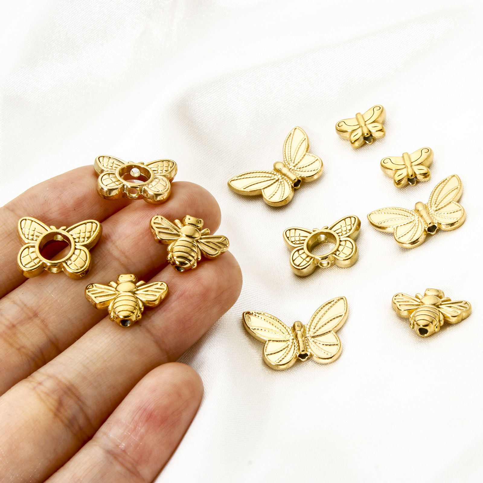 Picture of Eco-friendly Vacuum Plating 304 Stainless Steel Insect Beads For DIY Jewelry Making 18K Real Gold Plated Butterfly Animal