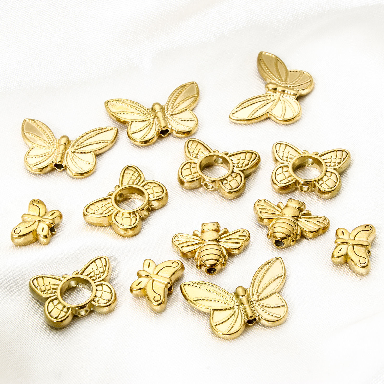 Picture of Eco-friendly Vacuum Plating 304 Stainless Steel Insect Beads For DIY Jewelry Making 18K Real Gold Plated Butterfly Animal