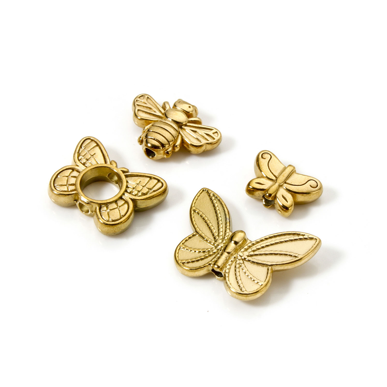 Picture of Eco-friendly Vacuum Plating 304 Stainless Steel Insect Beads For DIY Jewelry Making 18K Real Gold Plated Butterfly Animal