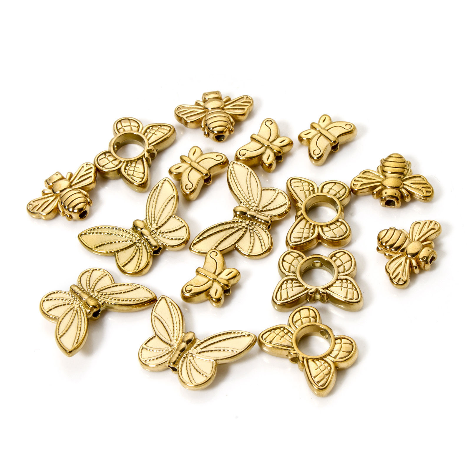 Picture of Eco-friendly Vacuum Plating 304 Stainless Steel Insect Beads For DIY Jewelry Making 18K Real Gold Plated Butterfly Animal