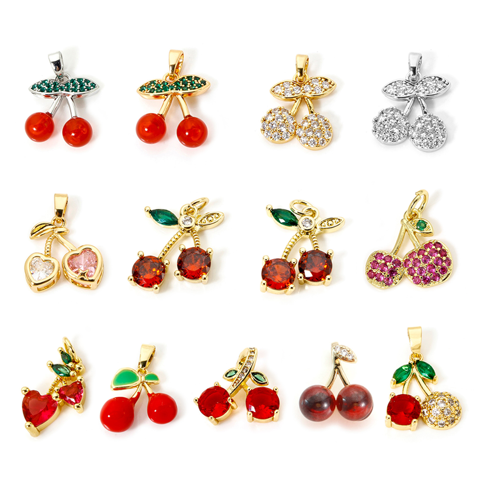 Image de 2 Pcs Pendentif Breloque en Laiton Plaqué Or Véritable Cerise