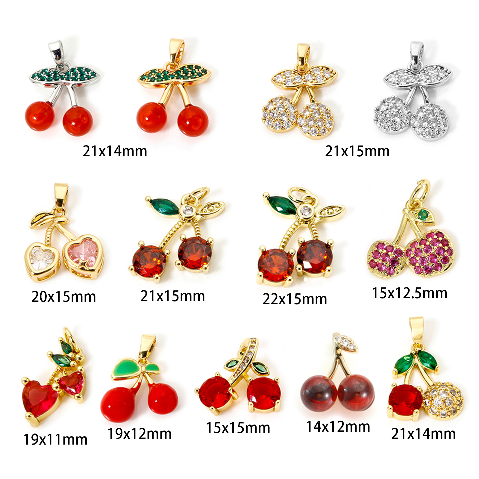 Image de 2 Pcs Pendentif Breloque en Laiton Plaqué Or Véritable Cerise