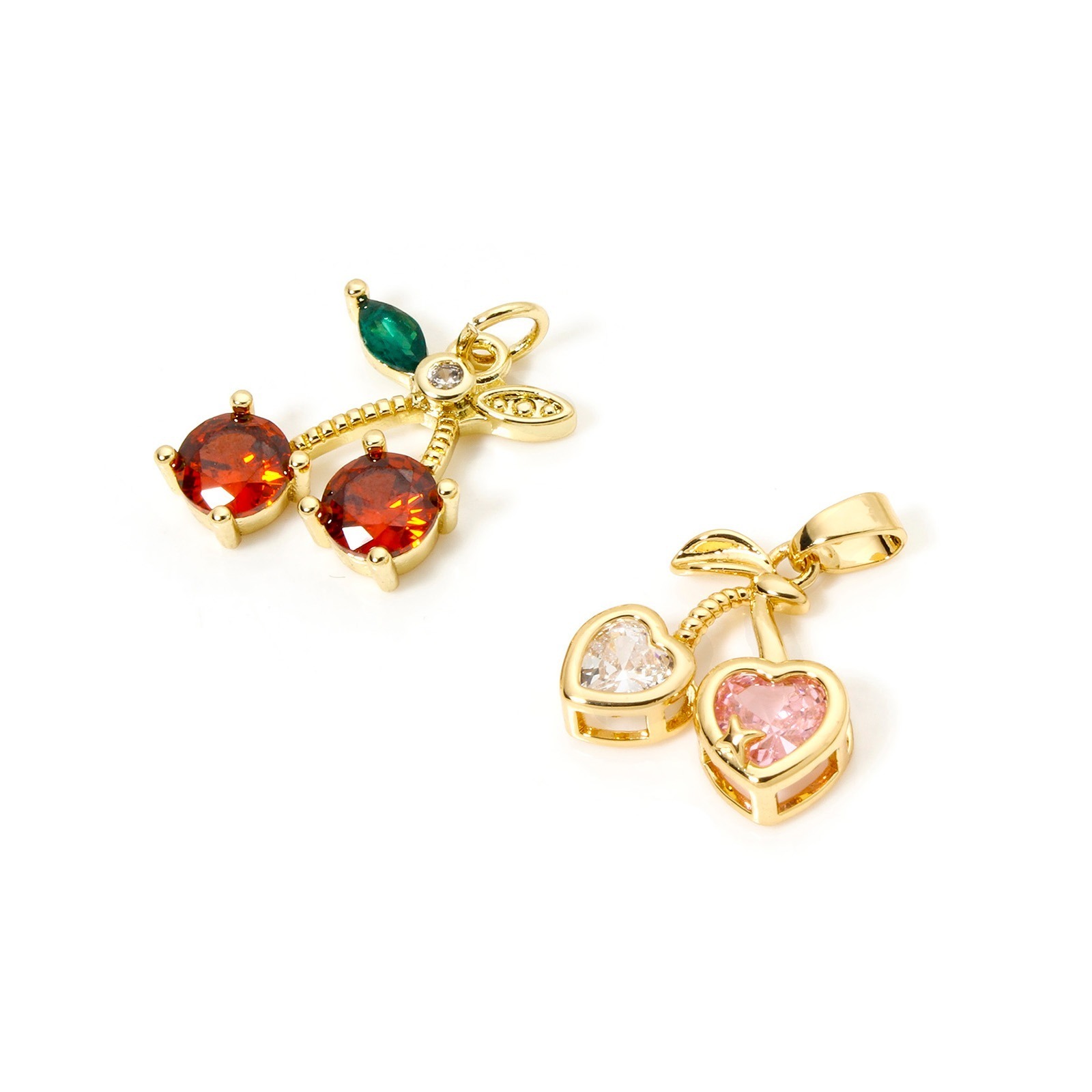 Image de 2 Pcs Pendentif Breloque en Laiton Plaqué Or Véritable Cerise