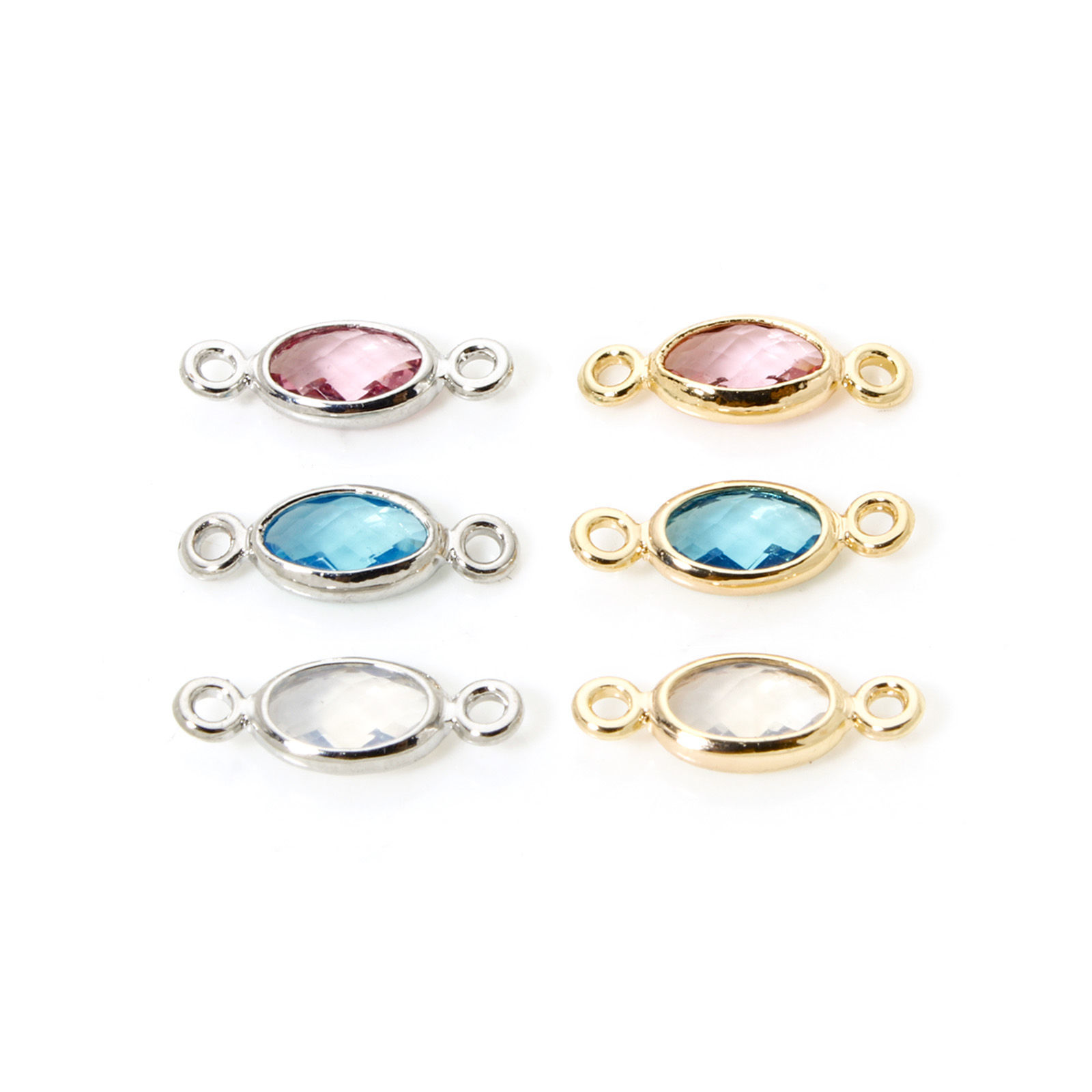 Bild von Umweltfreundlich Messing Steckverbinder Charms Anhänger Oval Echtgold plattiert Bunt Strass 10mm x 4mm