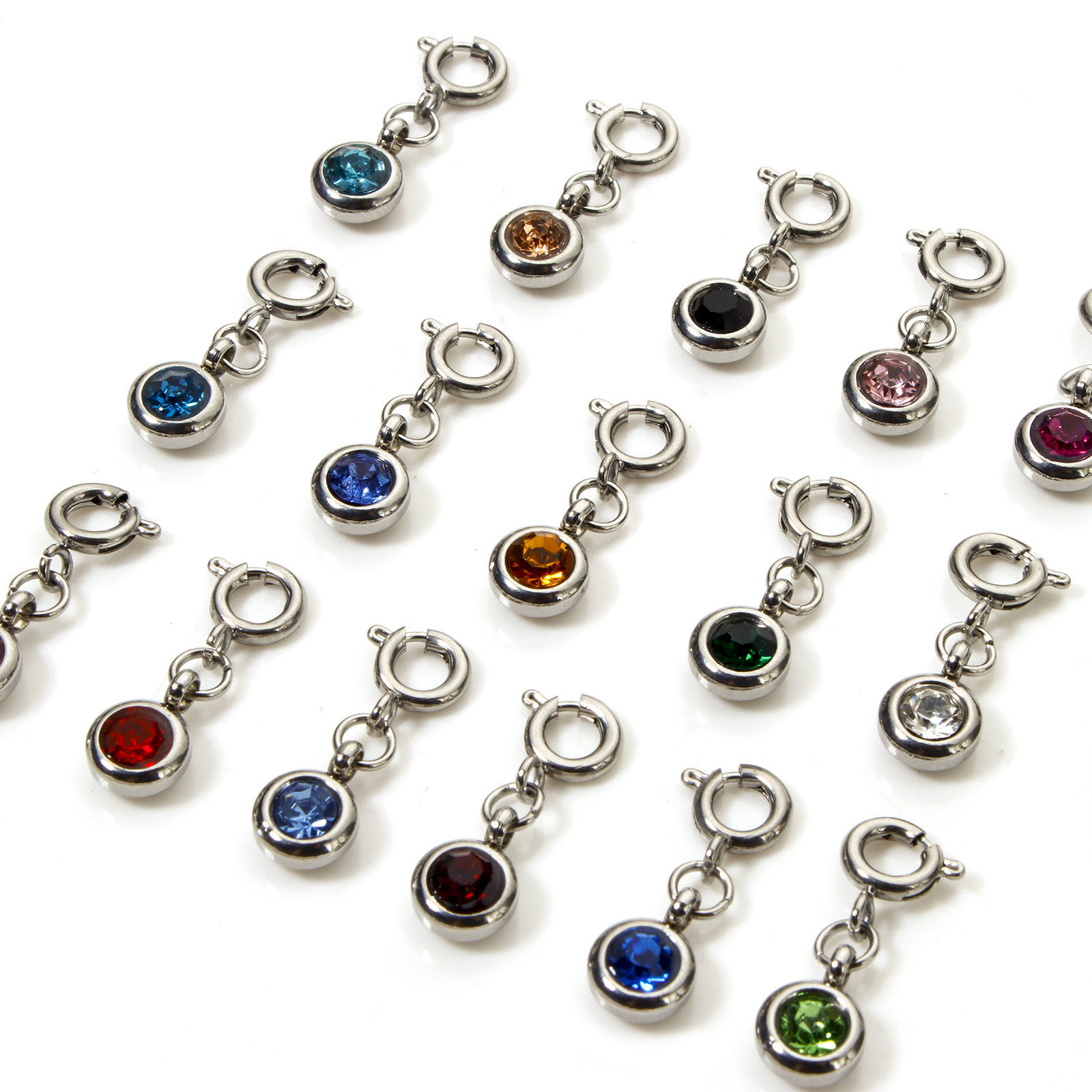 1 個 304ステンレス鋼 誕生石 チャーム 円形 シルバートーン 20mm x 6.5mm、 の画像