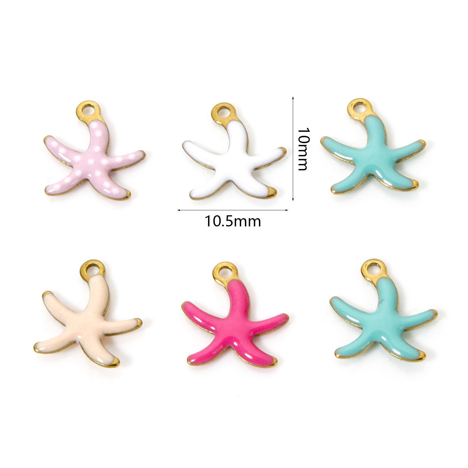 5 PCs Eco-friendly PVD Vacuum Plating 304 Stainless Steel Ocean Jewelry Charms 18K Real Gold Plated Multicolor Star Fish Enamel 10.5mm x 10mm の画像